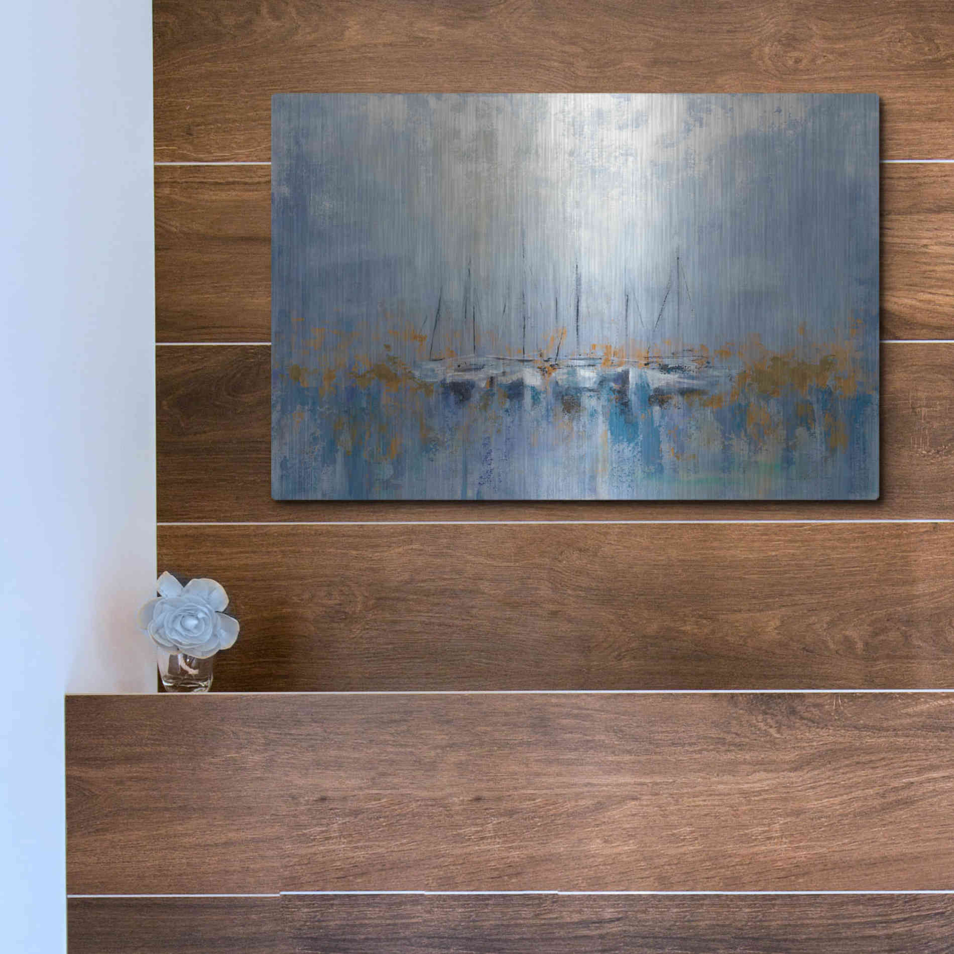 Luxe Metal Art 'Boats in the Harbor' by Silvia Vassileva, Metal Wall Art,16x12