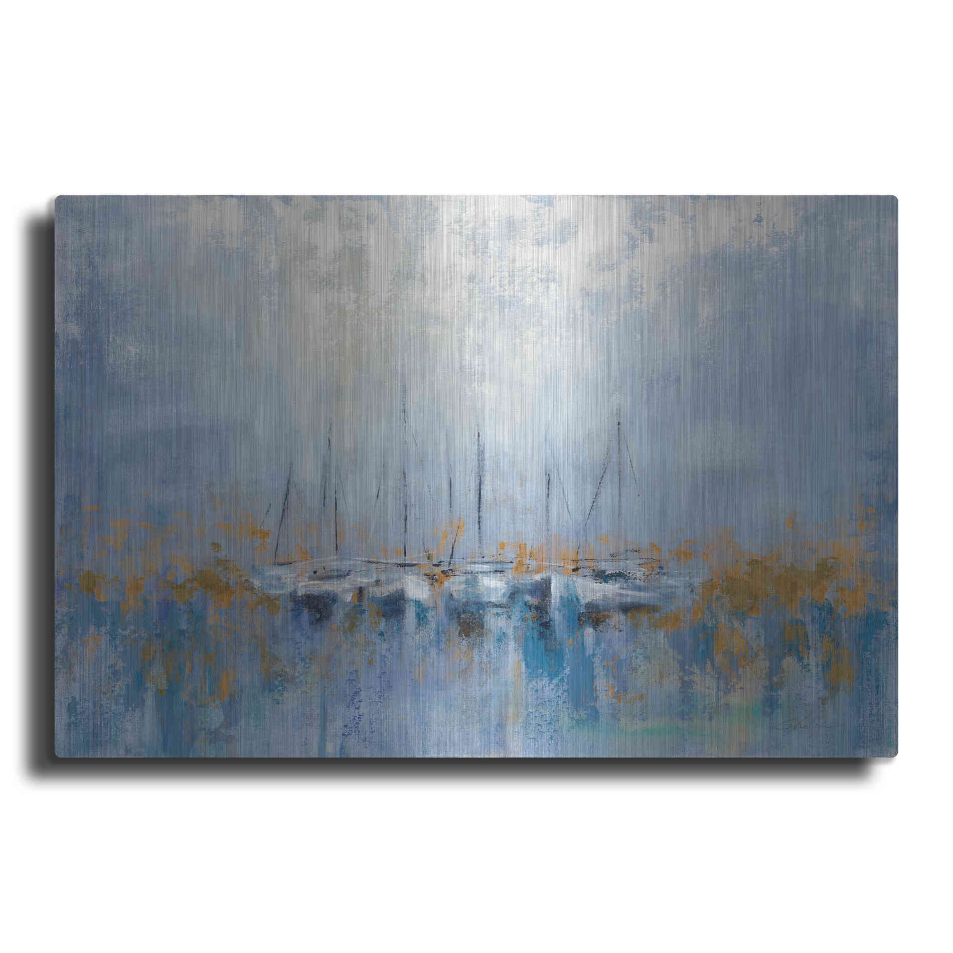 Luxe Metal Art 'Boats in the Harbor' by Silvia Vassileva, Metal Wall Art