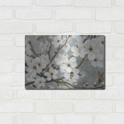 Luxe Metal Art 'Cherry Blossoms I BLUE' by James Wiens, Metal Wall Art,16x12