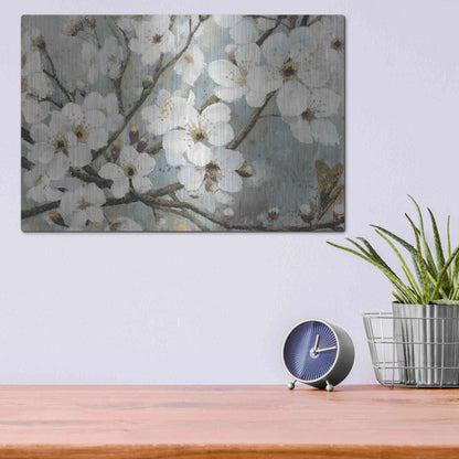 Luxe Metal Art 'Cherry Blossoms I BLUE' by James Wiens, Metal Wall Art,16x12