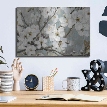 Luxe Metal Art 'Cherry Blossoms I BLUE' by James Wiens, Metal Wall Art,16x12