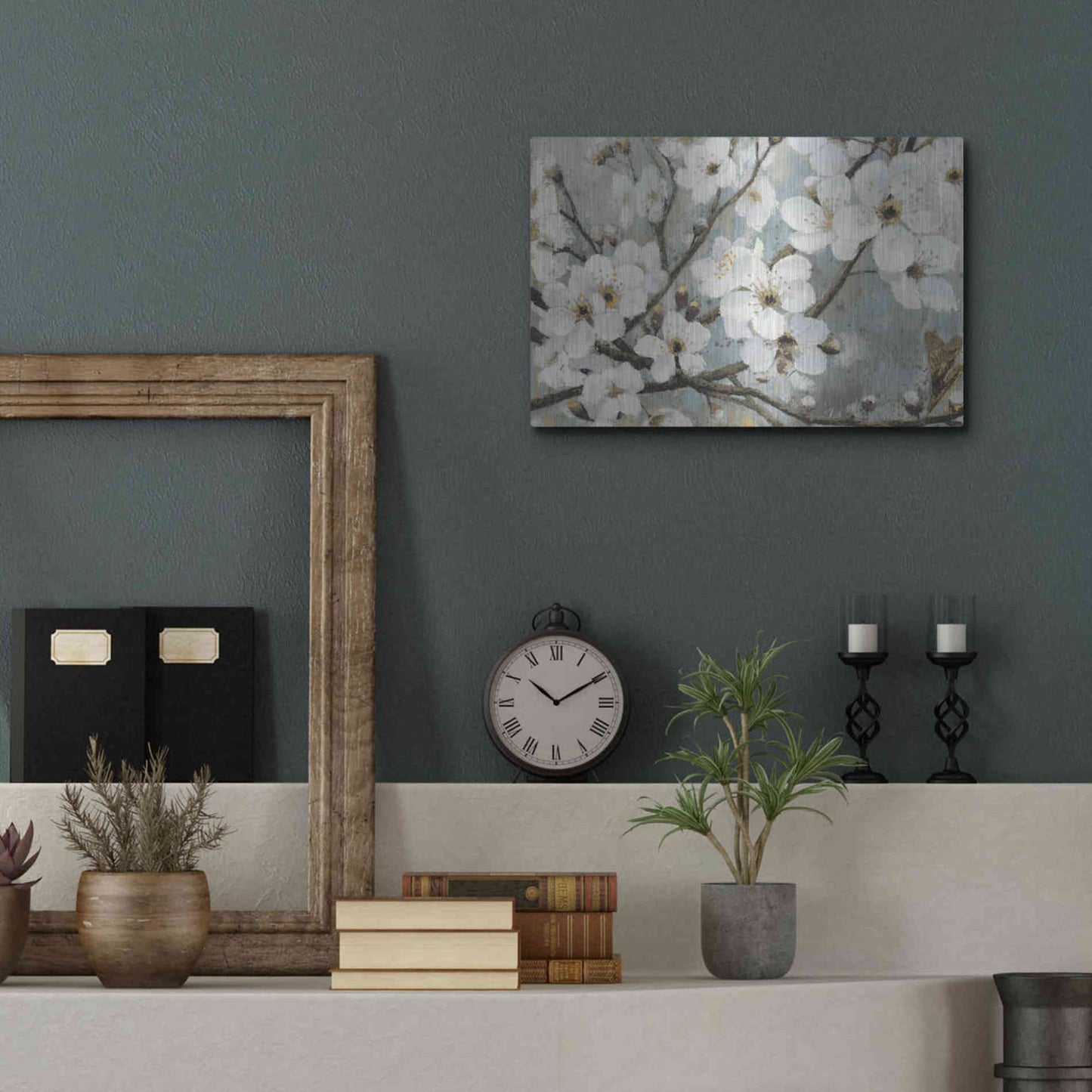 Luxe Metal Art 'Cherry Blossoms I BLUE' by James Wiens, Metal Wall Art,16x12