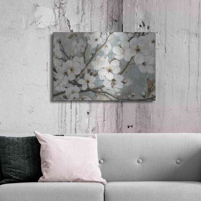 Luxe Metal Art 'Cherry Blossoms I BLUE' by James Wiens, Metal Wall Art,36x24