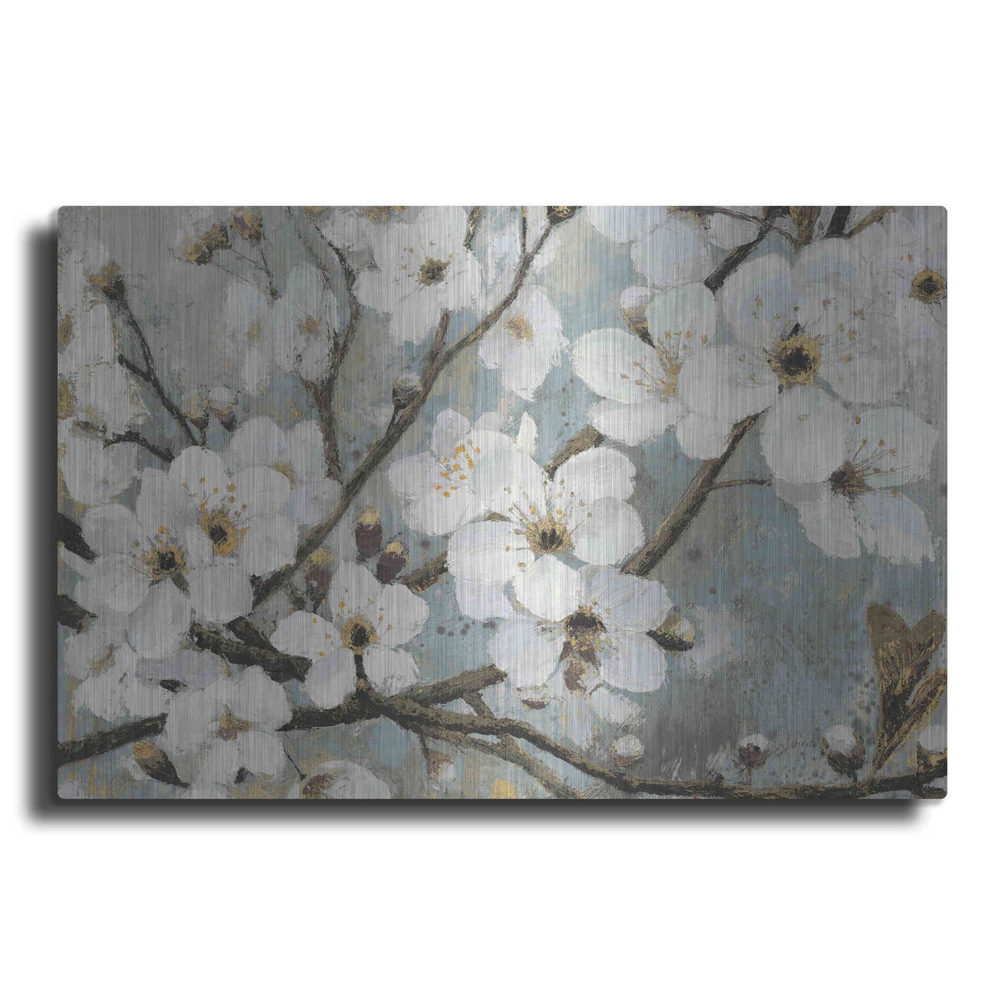 Luxe Metal Art 'Cherry Blossoms I BLUE' by James Wiens, Metal Wall Art