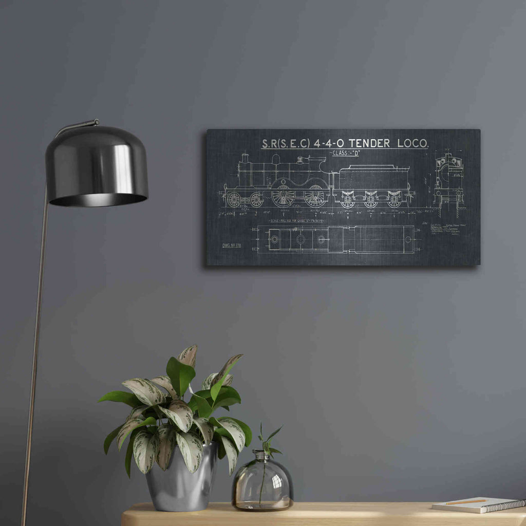 Luxe Metal Art 'Train Blueprint II' by Wild Apple Portfolio, Metal Wall Art,24x12