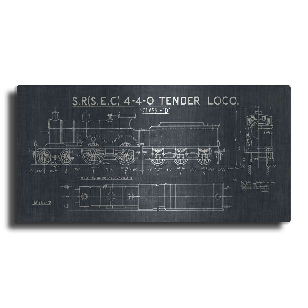 Luxe Metal Art 'Train Blueprint II' by Wild Apple Portfolio, Metal Wall Art,2:1 L
