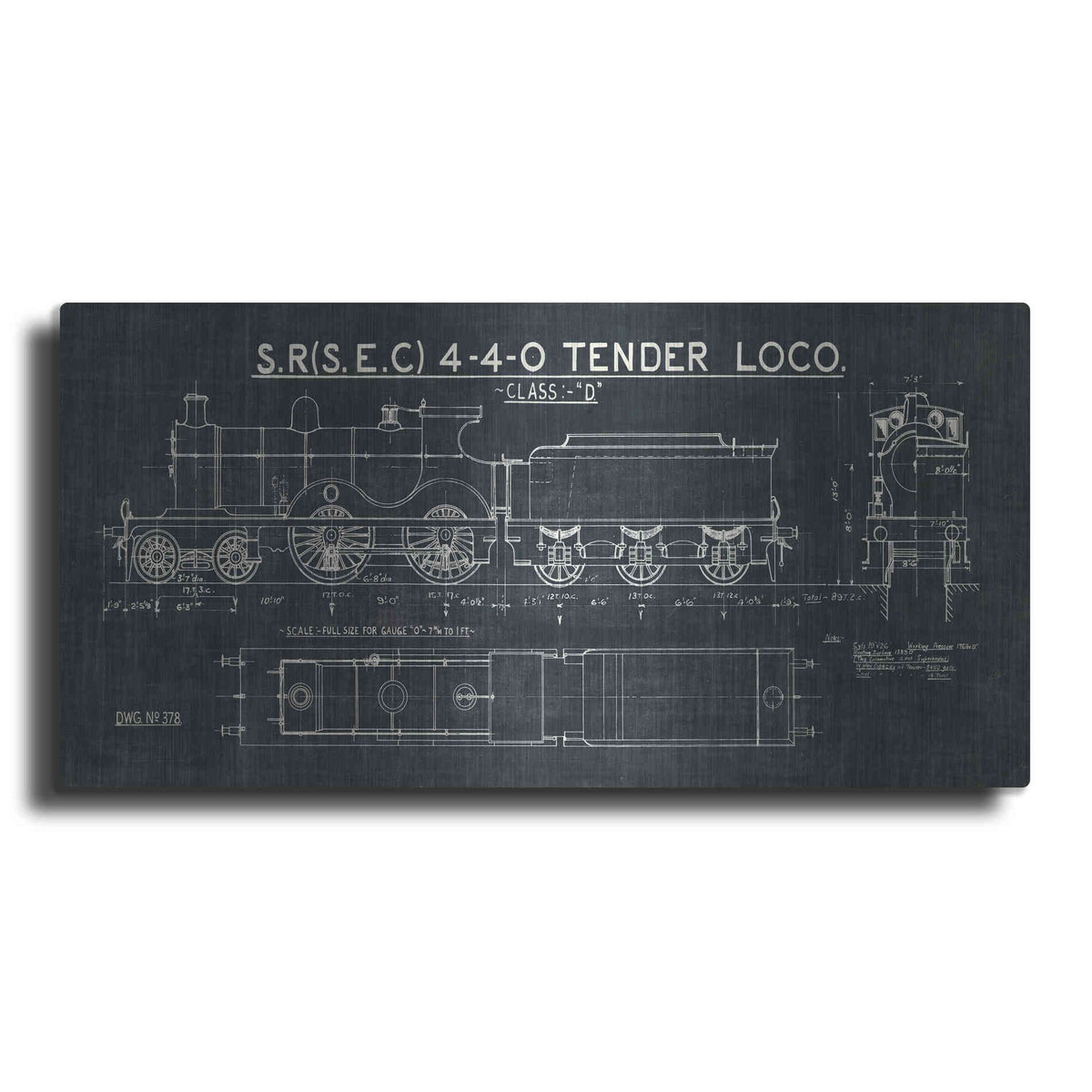 Luxe Metal Art 'Train Blueprint II' by Wild Apple Portfolio, Metal Wall Art,2:1 L