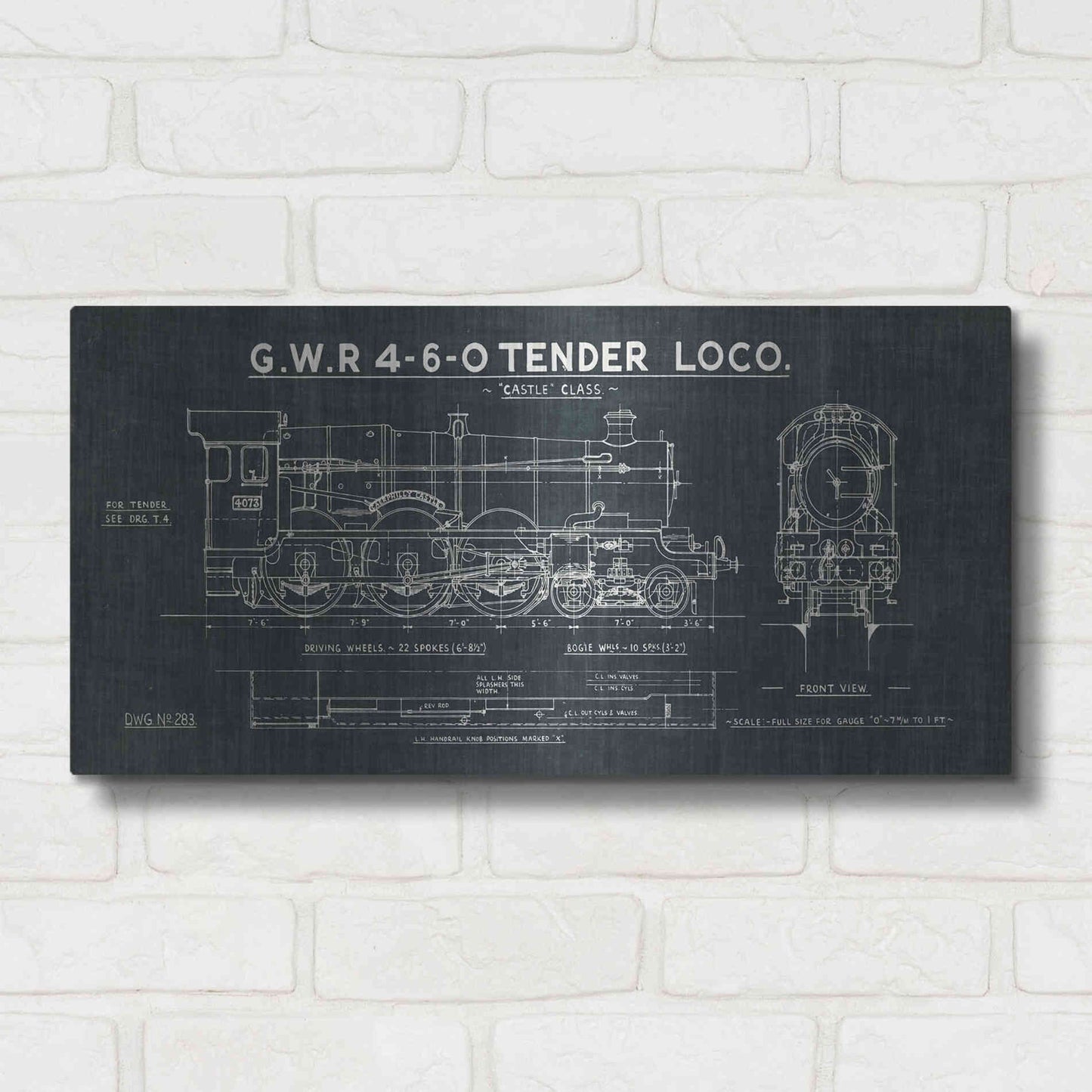 Luxe Metal Art 'Train Blueprint III' by Wild Apple Portfolio, Metal Wall Art,24x12