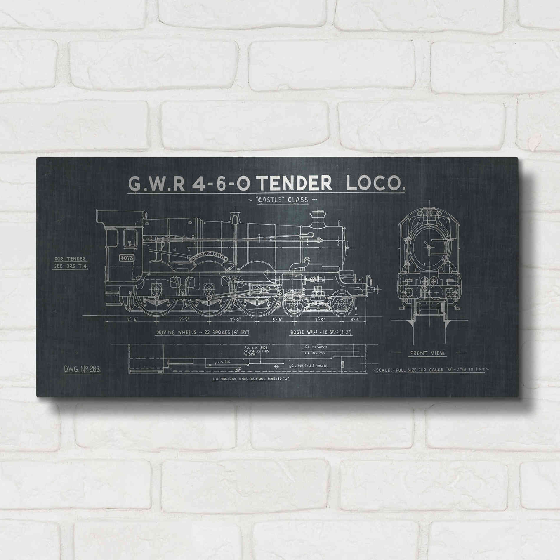 Luxe Metal Art 'Train Blueprint III' by Wild Apple Portfolio, Metal Wall Art,24x12