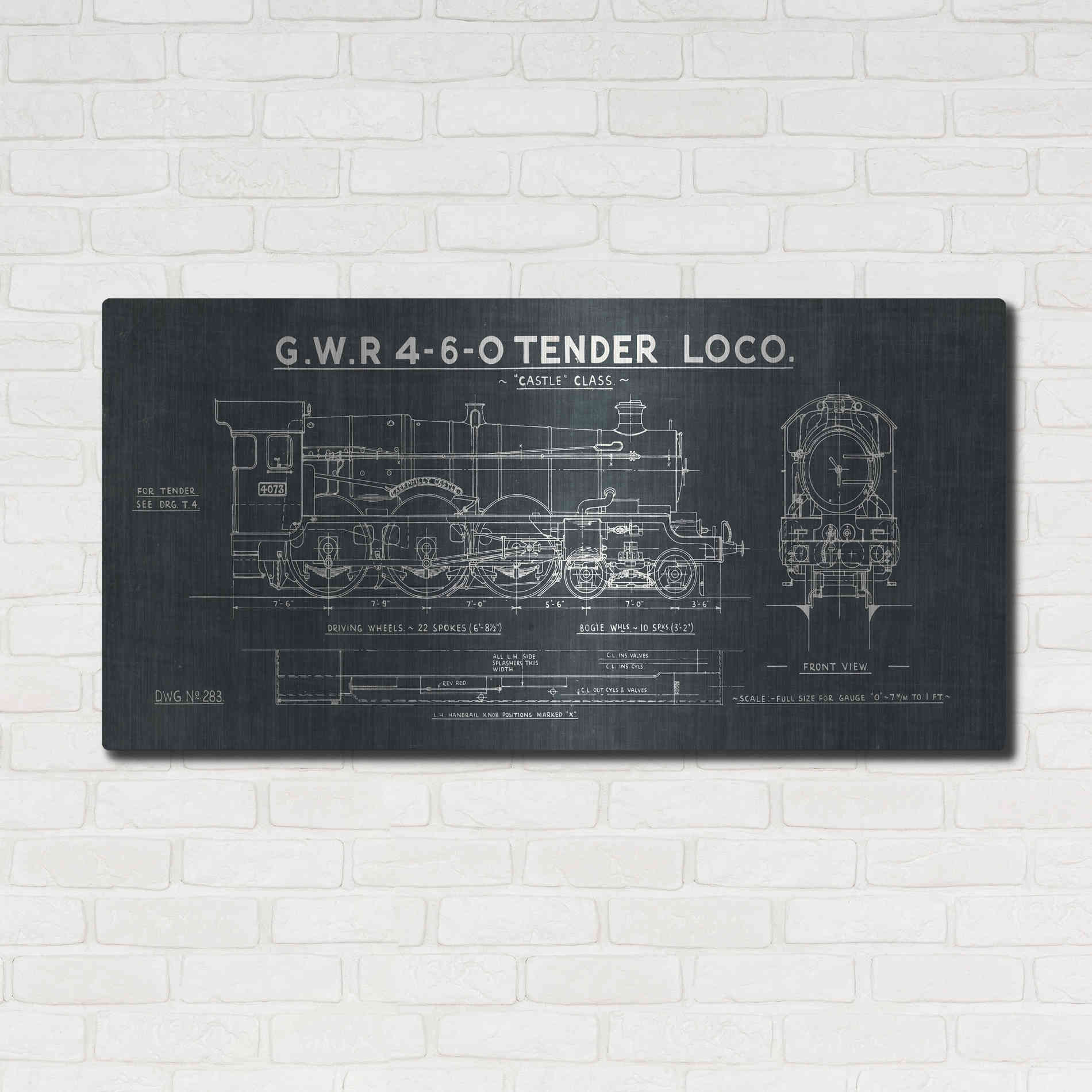 Luxe Metal Art 'Train Blueprint III' by Wild Apple Portfolio, Metal Wall Art,48x24