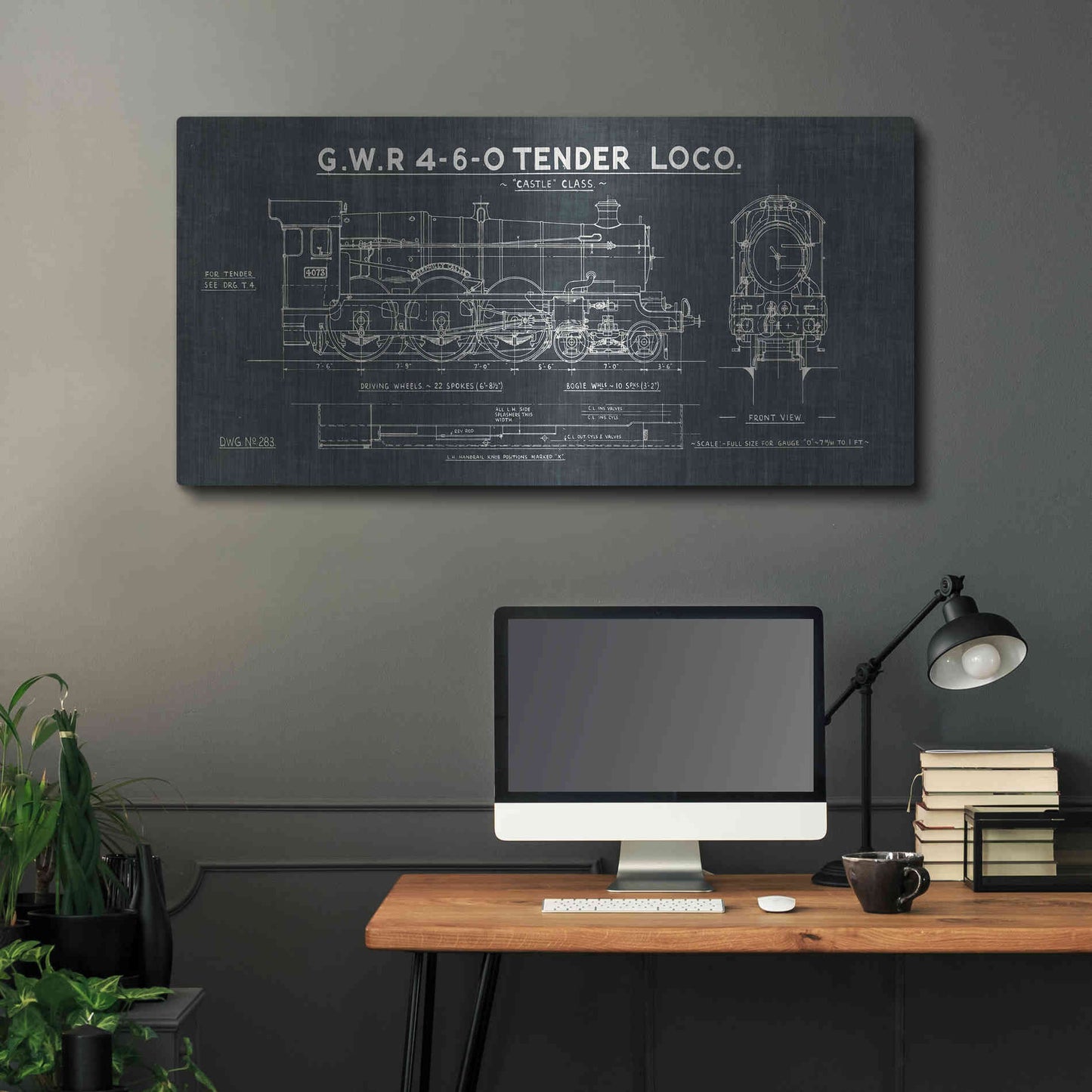 Luxe Metal Art 'Train Blueprint III' by Wild Apple Portfolio, Metal Wall Art,48x24