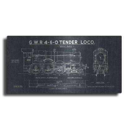 Luxe Metal Art 'Train Blueprint III' by Wild Apple Portfolio, Metal Wall Art,2:1 L