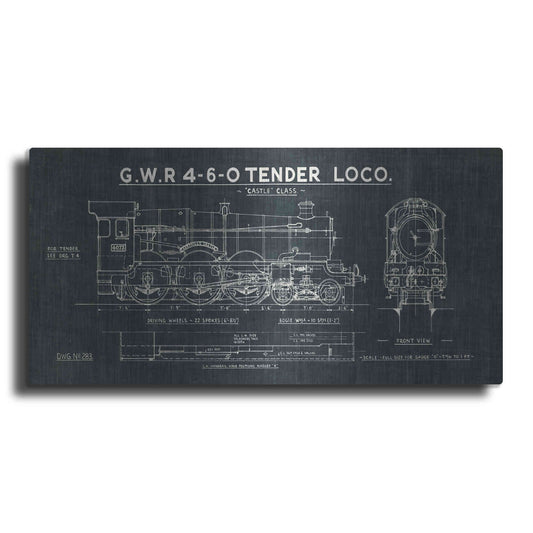 Luxe Metal Art 'Train Blueprint III' by Wild Apple Portfolio, Metal Wall Art,2:1 L