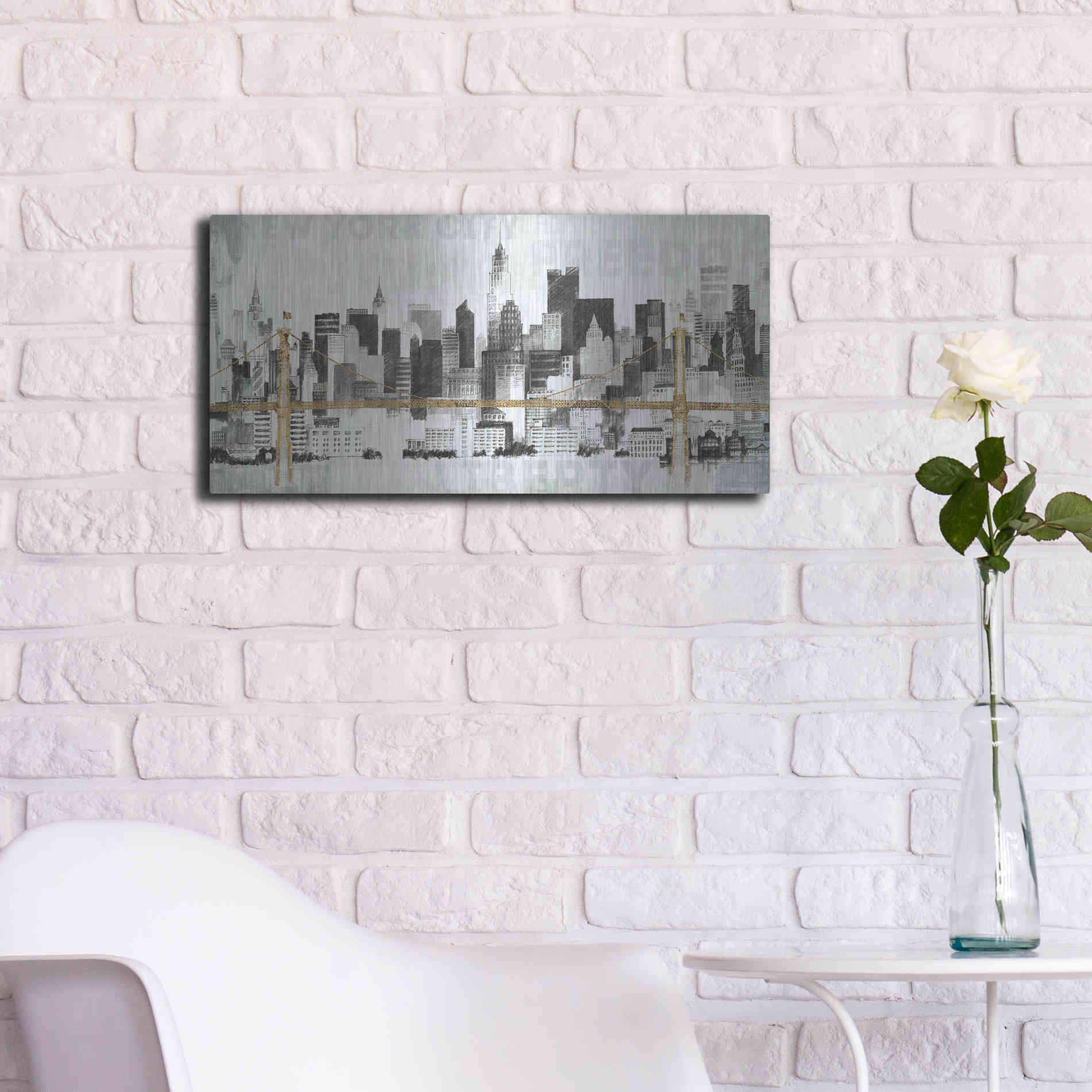 Luxe Metal Art 'New York Skyline II' by Avery Tillmon, Metal Wall Art,24x12