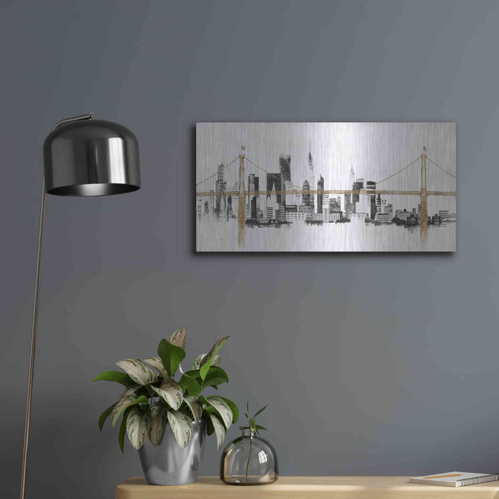 Luxe Metal Art 'Bridge And Skyline' by Avery Tillmon, Metal Wall Art,24x12