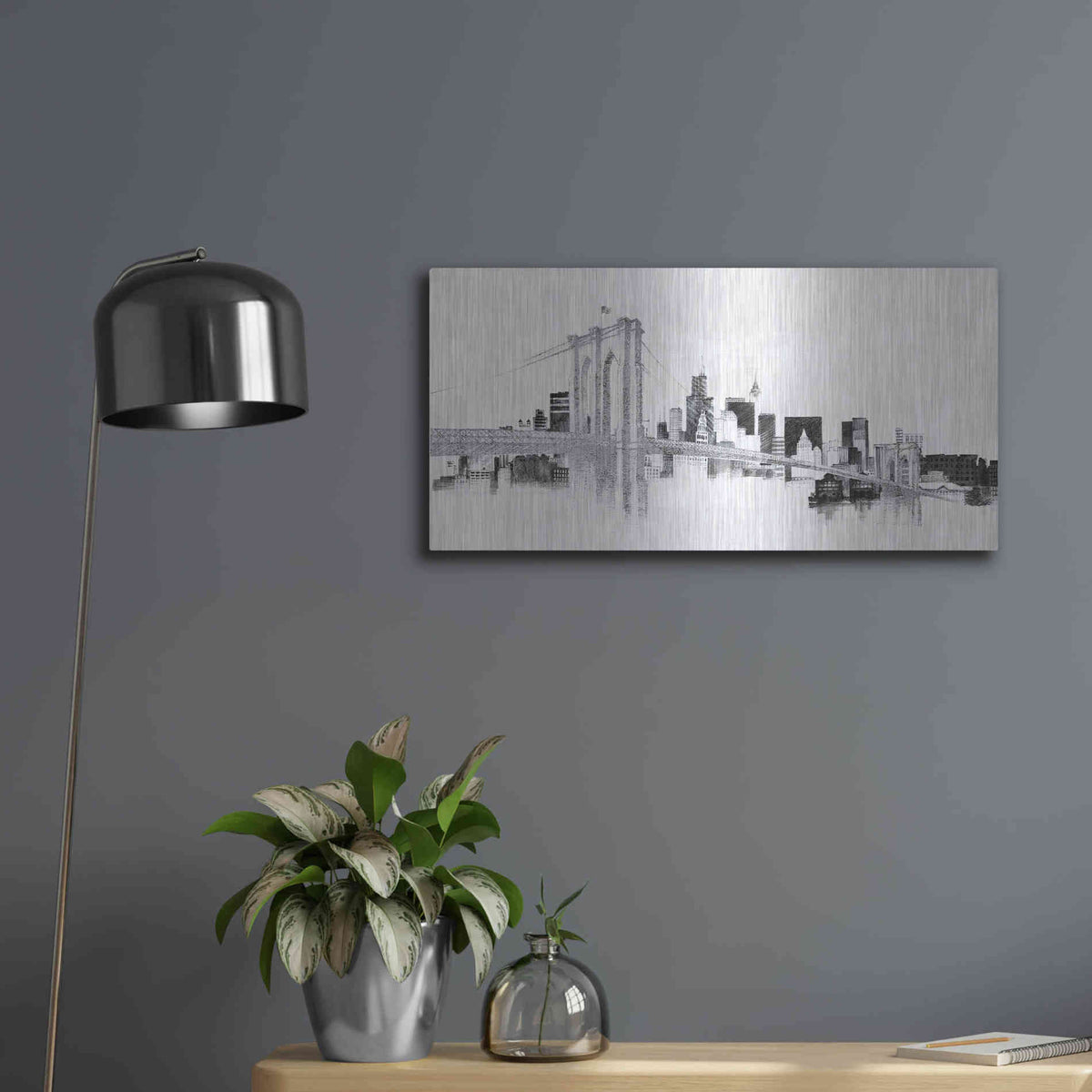 Luxe Metal Art 'Skyline Crossing Silver' by Avery Tillmon, Metal Wall Art,24x12