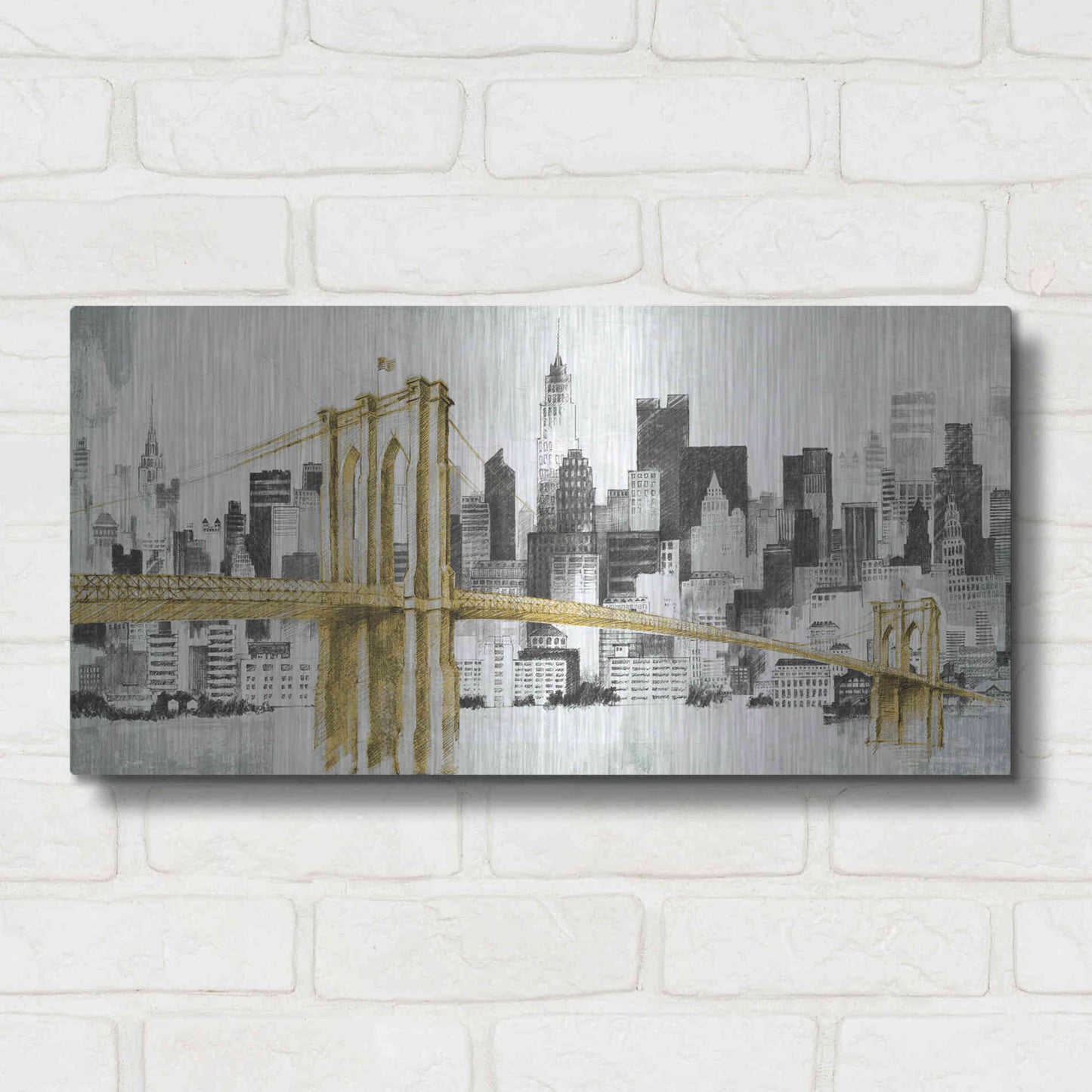Luxe Metal Art 'New York Skyline I Yellow Bridge' by Avery Tillmon, Metal Wall Art,24x12