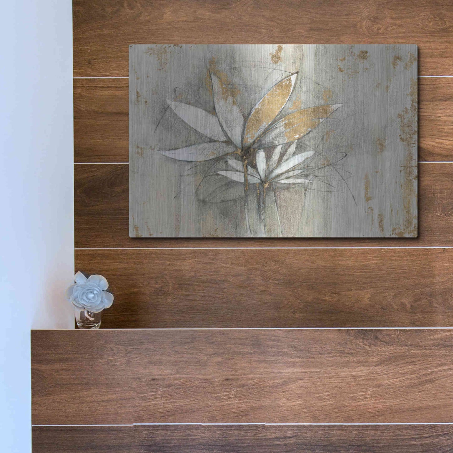 Luxe Metal Art 'Windflowers Gold' by Avery Tillmon, Metal Wall Art,16x12