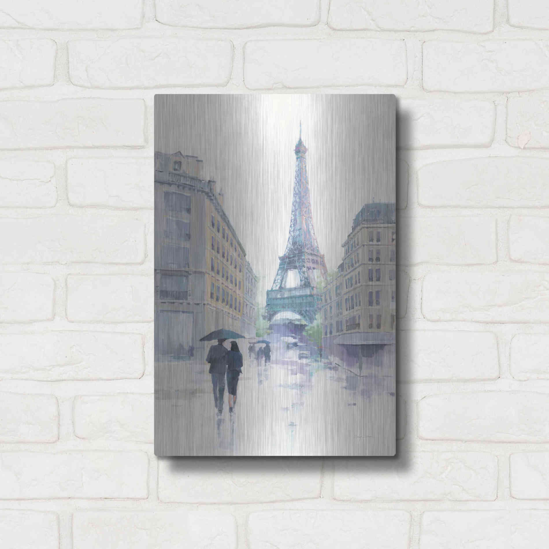 Luxe Metal Art 'Walking in the Rain' by Avery Tillmon, Metal Wall Art,12x16