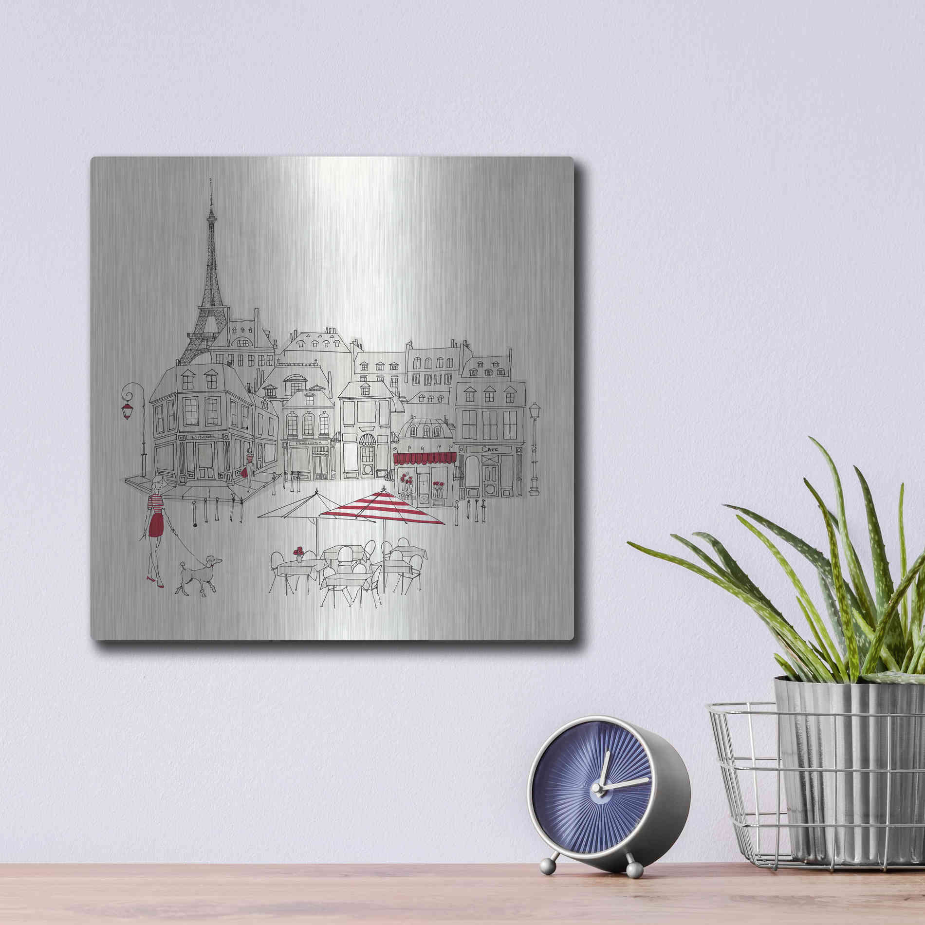 Luxe Metal Art 'World Cafe II Paris Red' by Avery Tillmon, Metal Wall Art,12x12