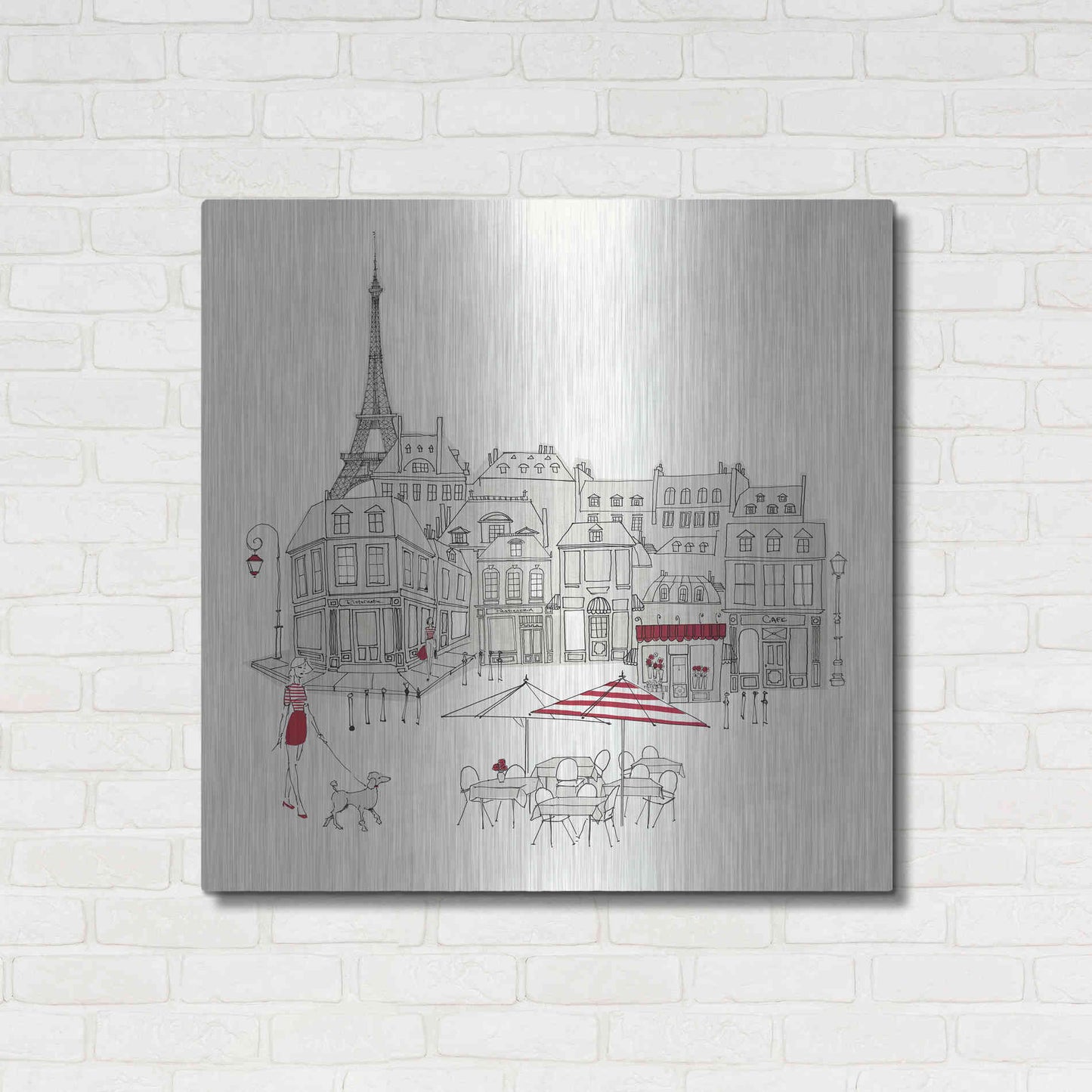 Luxe Metal Art 'World Cafe II Paris Red' by Avery Tillmon, Metal Wall Art,36x36