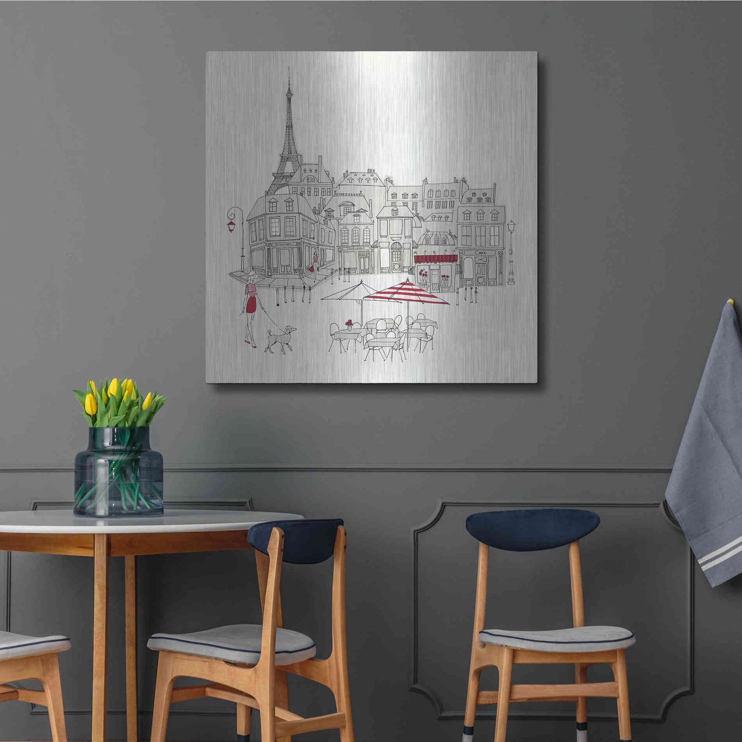 Luxe Metal Art 'World Cafe II Paris Red' by Avery Tillmon, Metal Wall Art,36x36