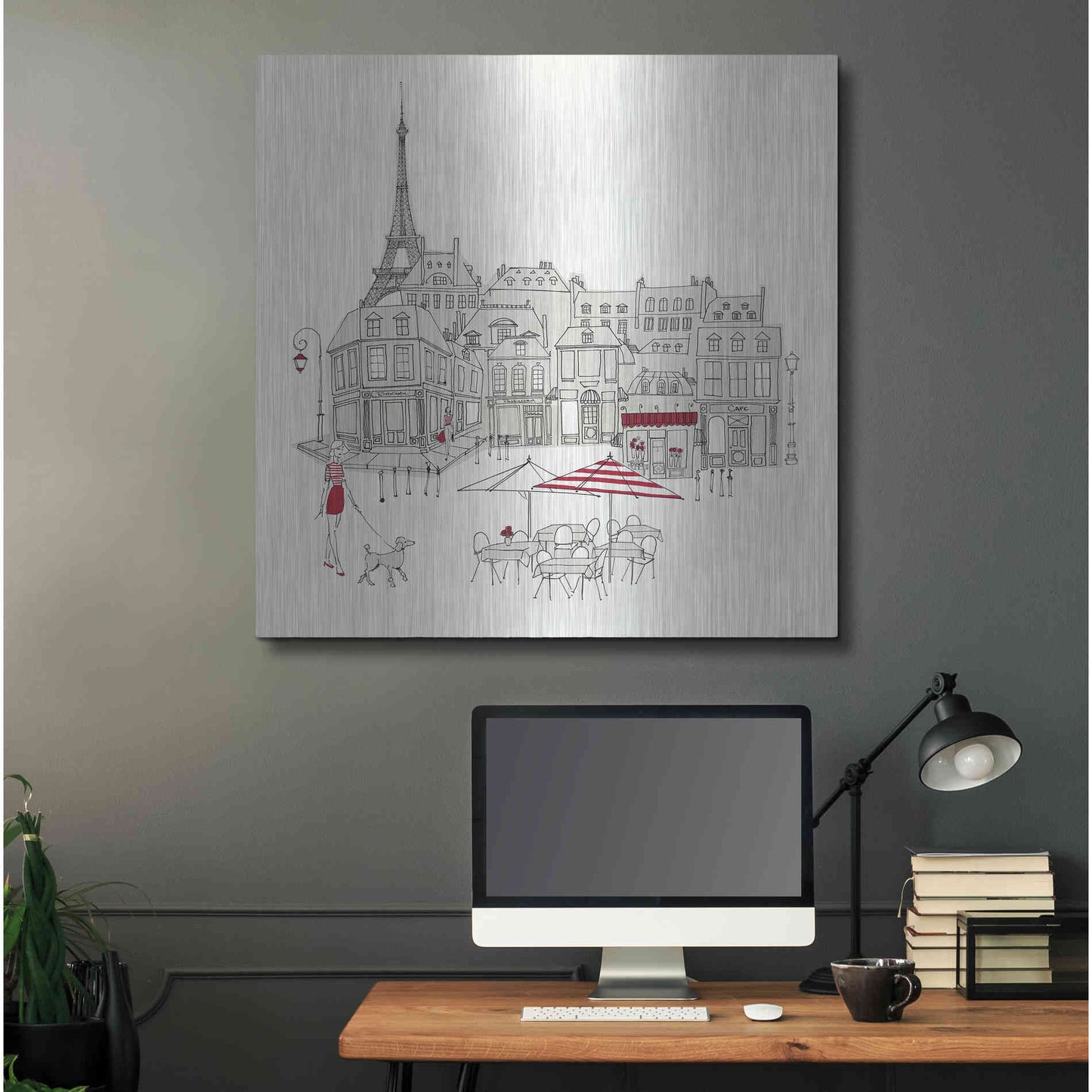 Luxe Metal Art 'World Cafe II Paris Red' by Avery Tillmon, Metal Wall Art,36x36