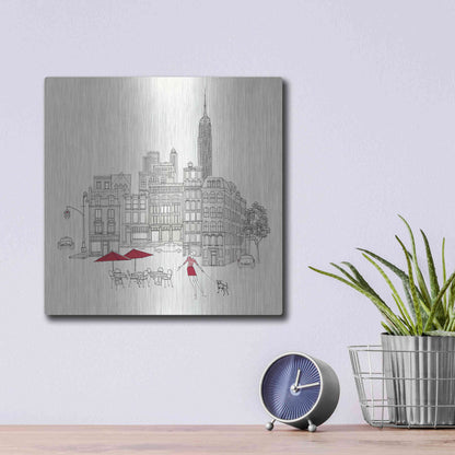 Luxe Metal Art 'World Cafe III NYC Red' by Avery Tillmon, Metal Wall Art,12x12