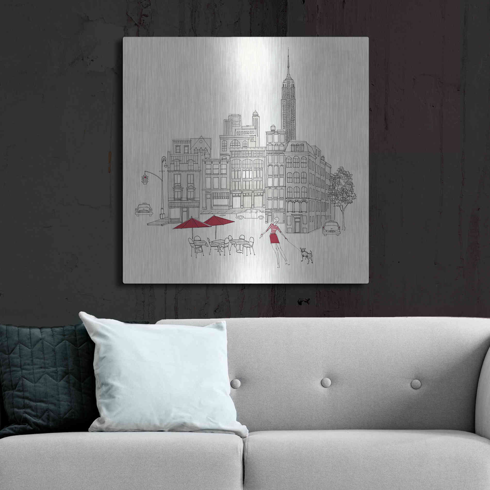 Luxe Metal Art 'World Cafe III NYC Red' by Avery Tillmon, Metal Wall Art,36x36