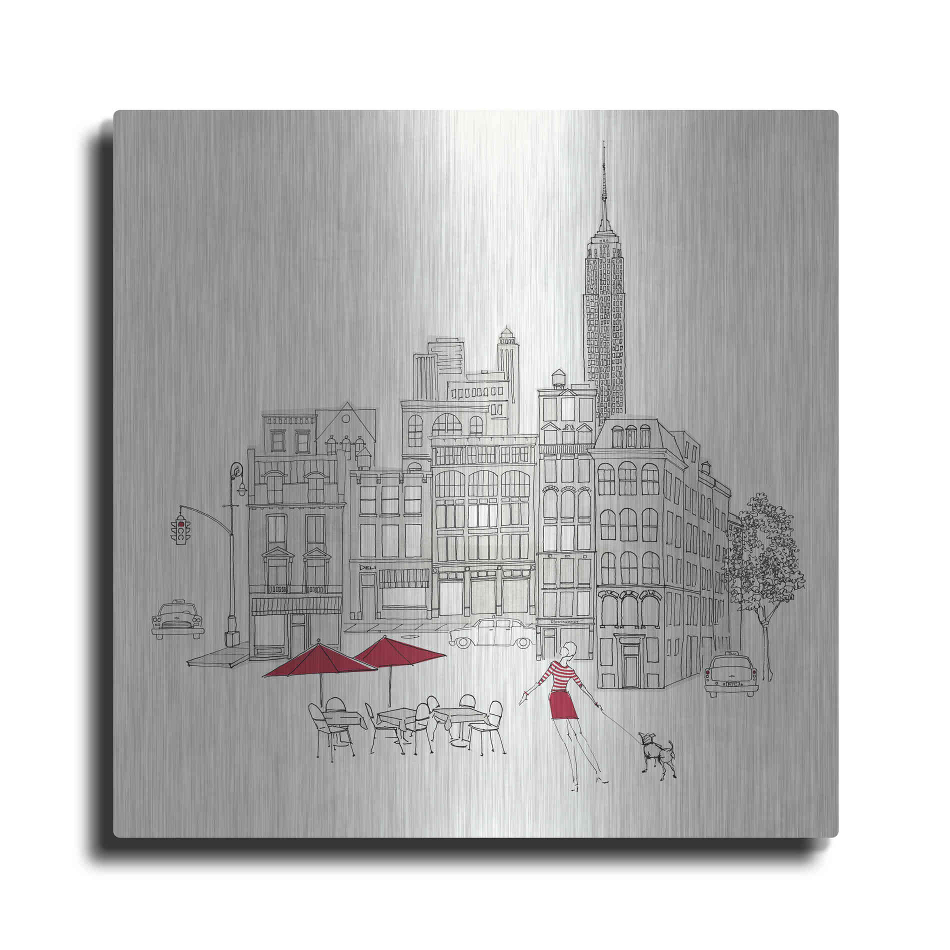 Luxe Metal Art 'World Cafe III NYC Red' by Avery Tillmon, Metal Wall Art