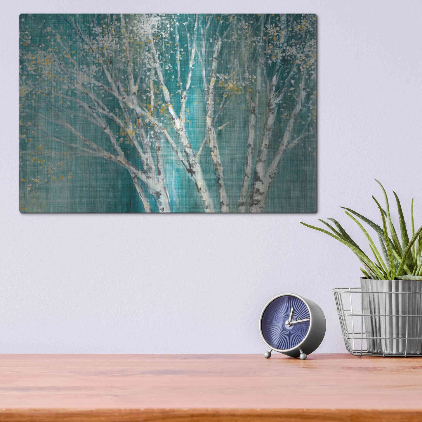 Luxe Metal Art 'Blue Birch' by Julia Purinton, Metal Wall Art,16x12