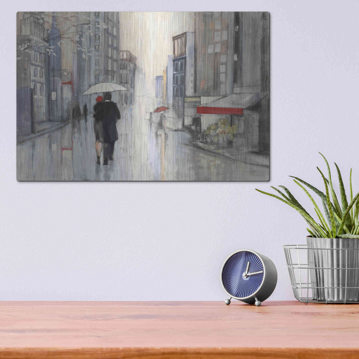 Luxe Metal Art 'Spring Rain New York' by Julia Purinton, Metal Wall Art,16x12