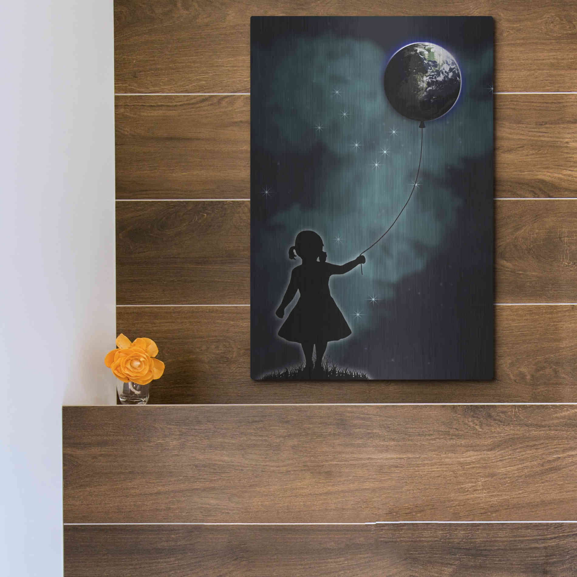 Luxe Metal Art 'The Girl That Holds The World' by Nicklas Gustafsson, Metal Wall Art,12x16