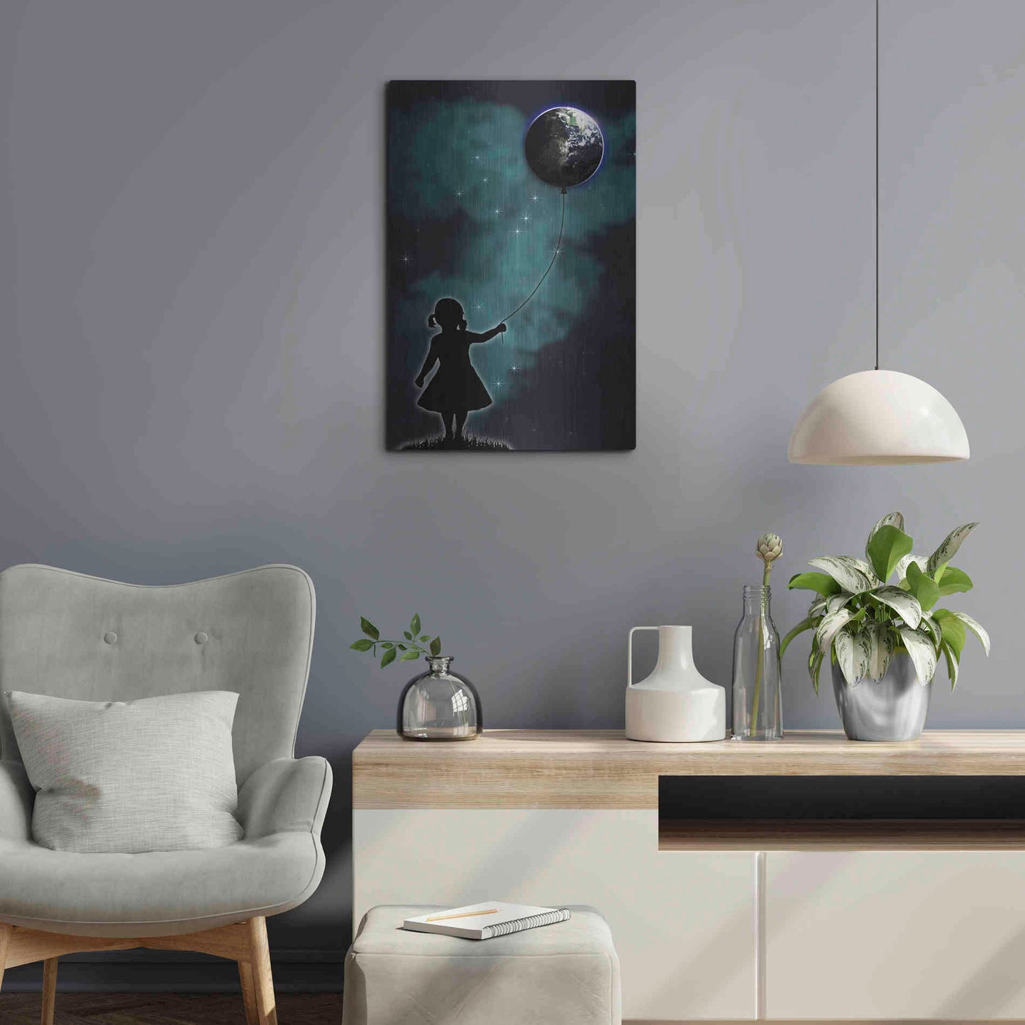 Luxe Metal Art 'The Girl That Holds The World' by Nicklas Gustafsson, Metal Wall Art,16x24