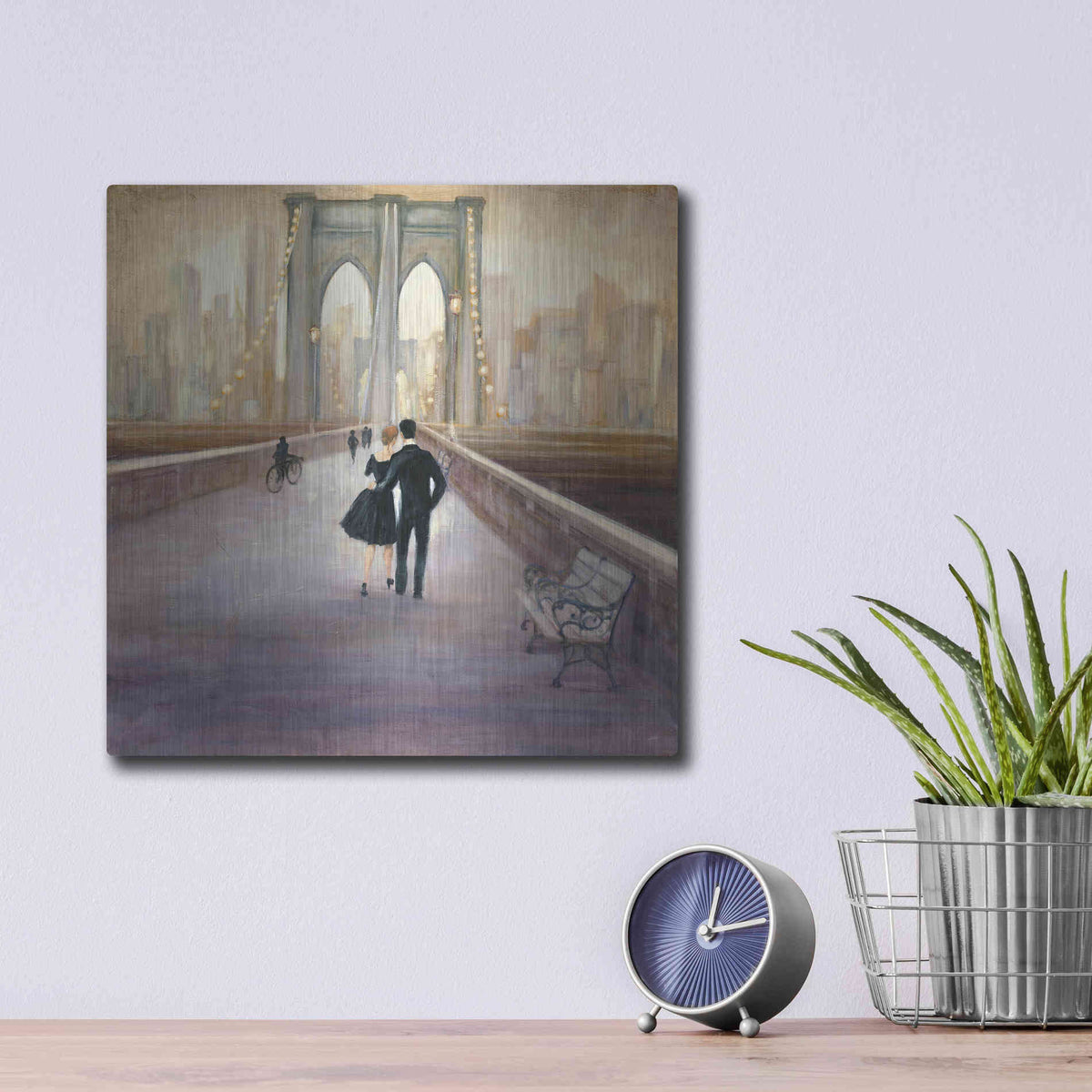 Luxe Metal Art 'Bridge to New York' by Julia Purinton, Metal Wall Art,12x12