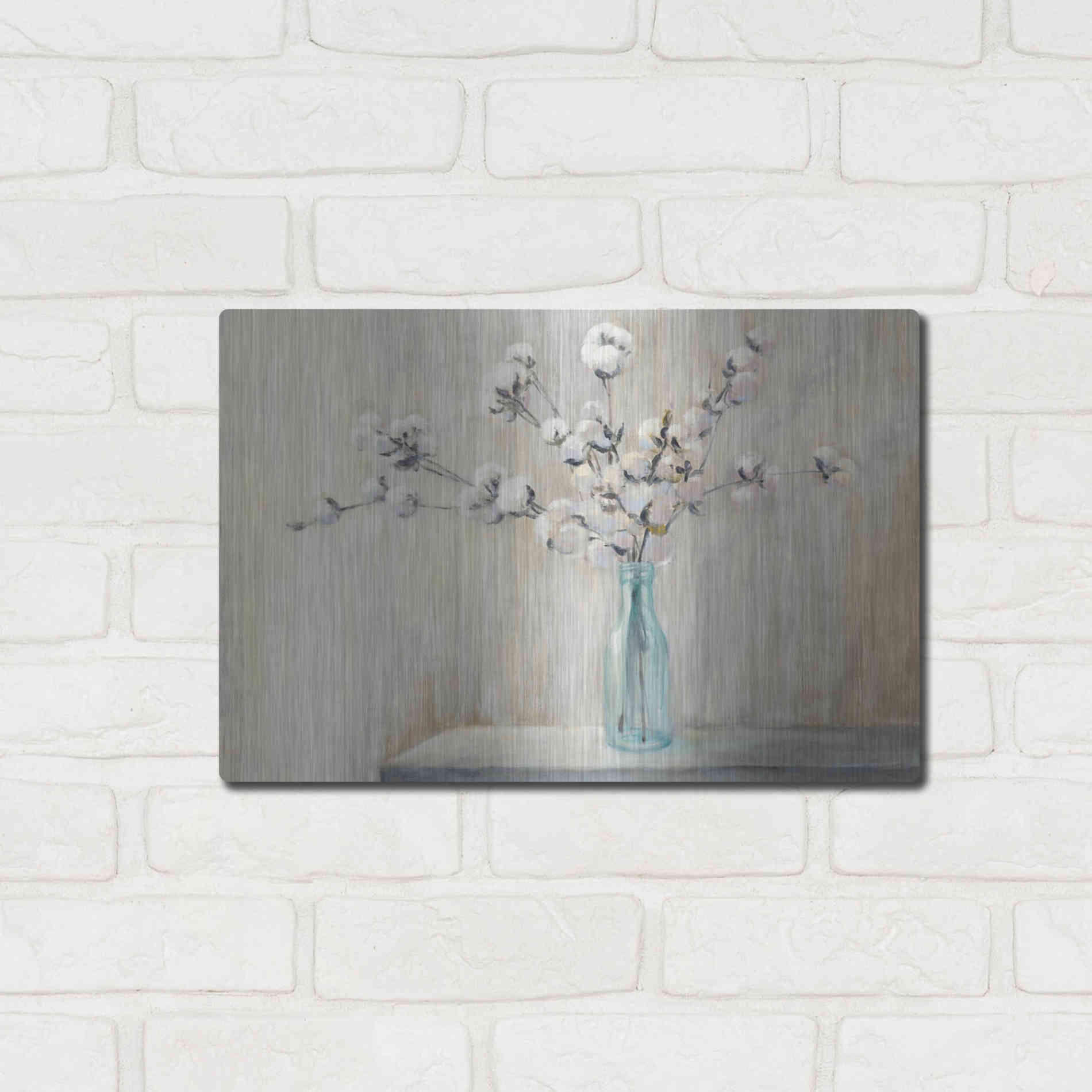 Luxe Metal Art 'Cotton Bouquet' by Julia Purinton, Metal Wall Art,16x12