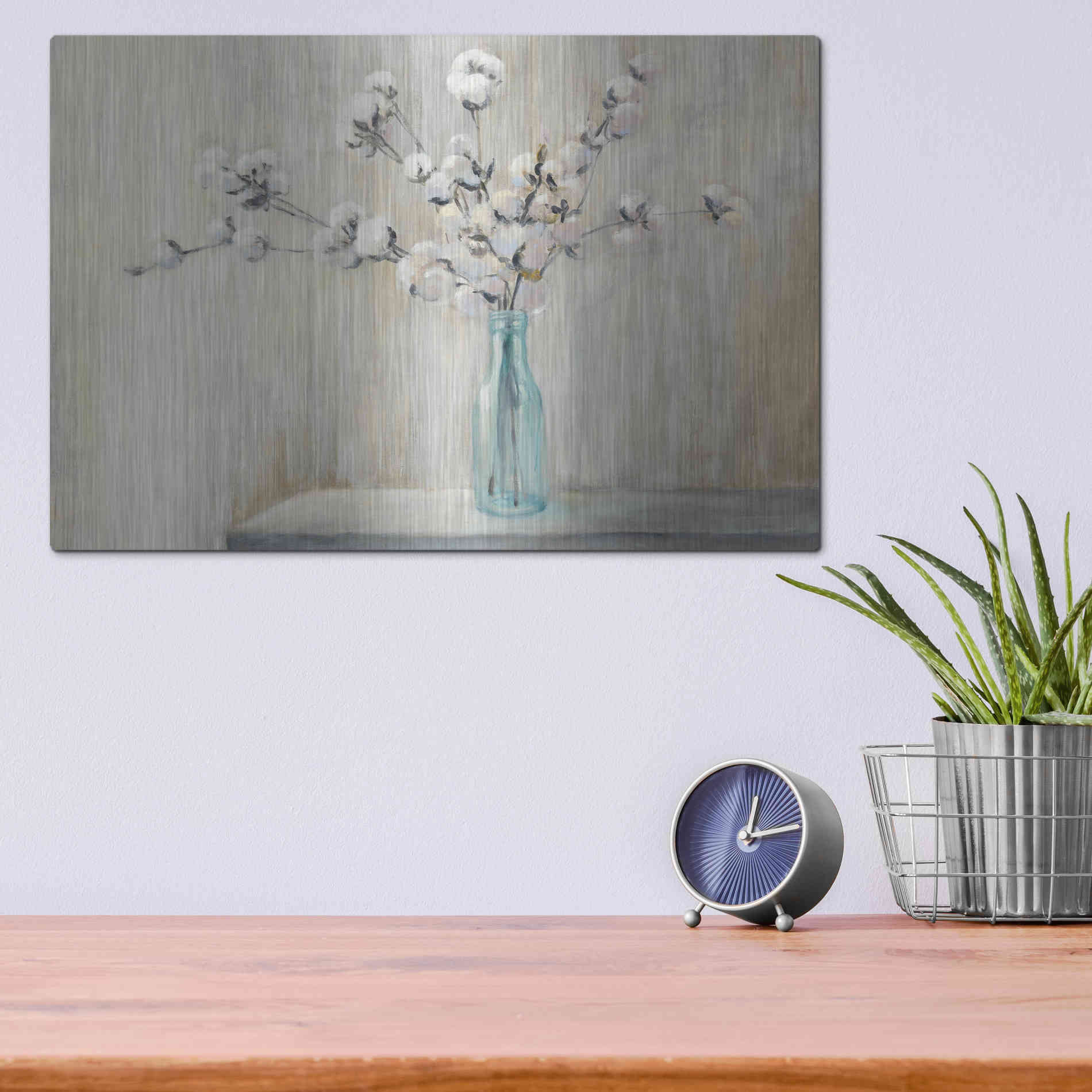 Luxe Metal Art 'Cotton Bouquet' by Julia Purinton, Metal Wall Art,16x12