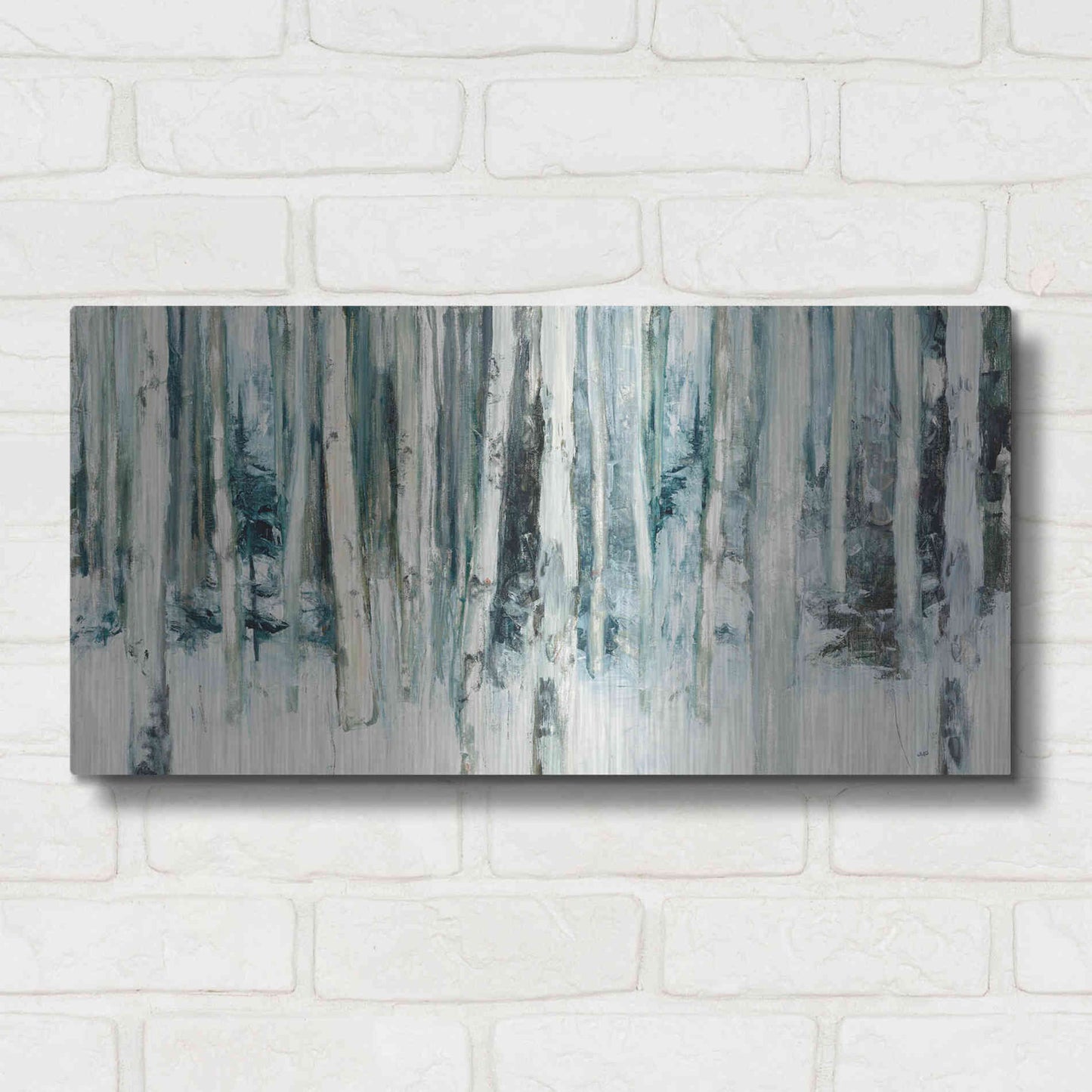 Luxe Metal Art 'Winter Woods III Light Trees' by Julia Purinton, Metal Wall Art,24x12