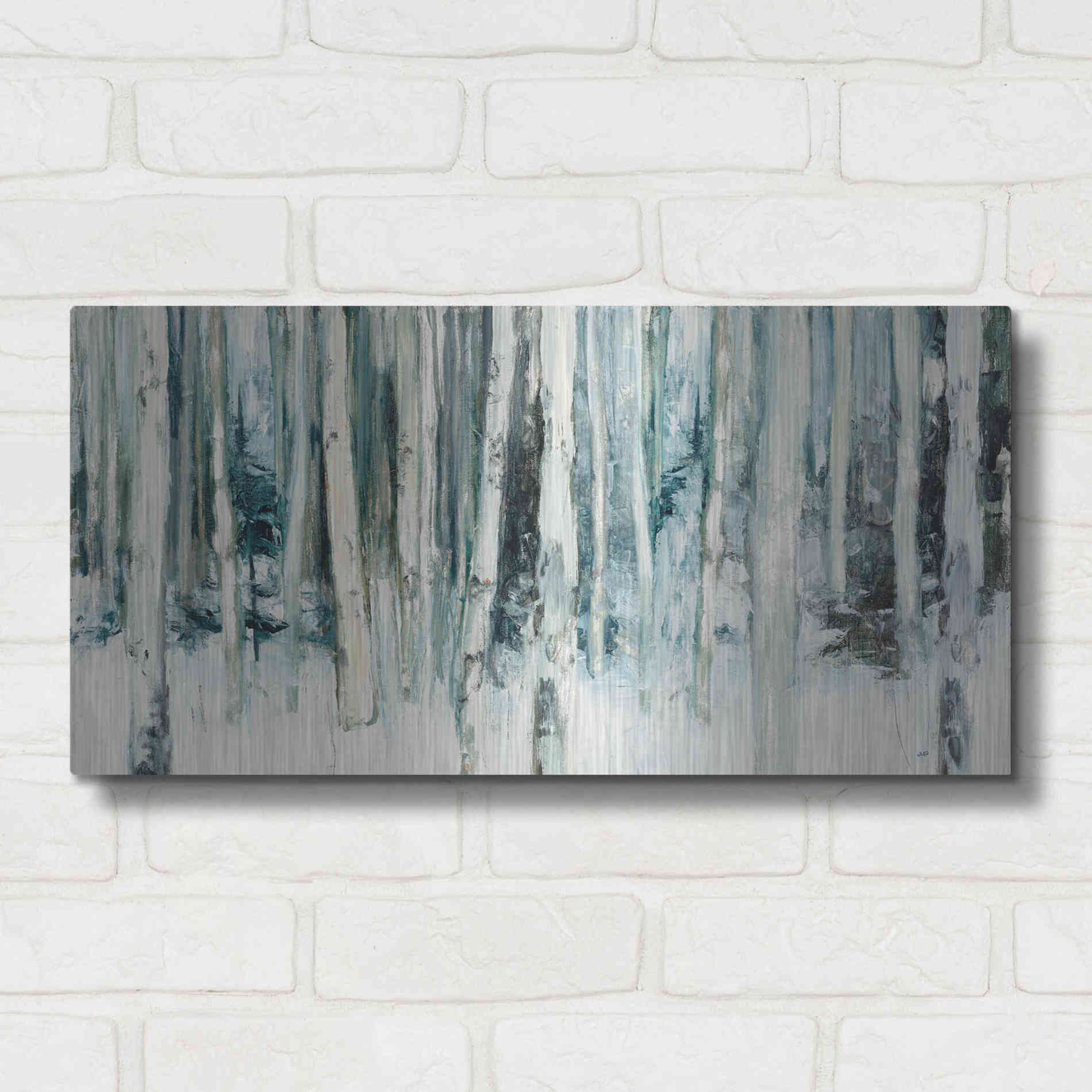 Luxe Metal Art 'Winter Woods III Light Trees' by Julia Purinton, Metal Wall Art,24x12