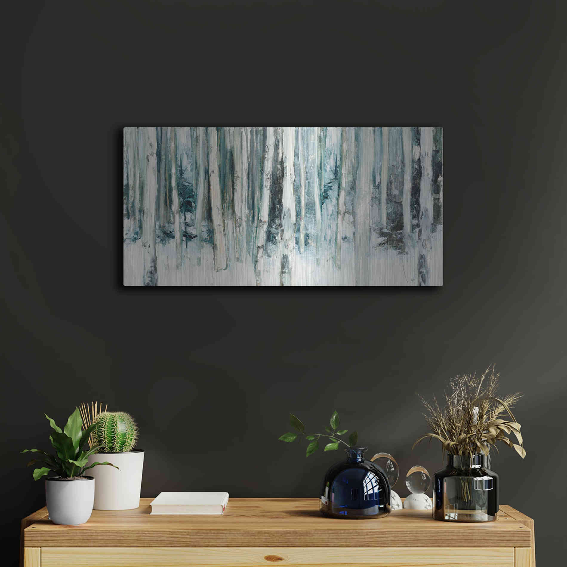 Luxe Metal Art 'Winter Woods III Light Trees' by Julia Purinton, Metal Wall Art,24x12