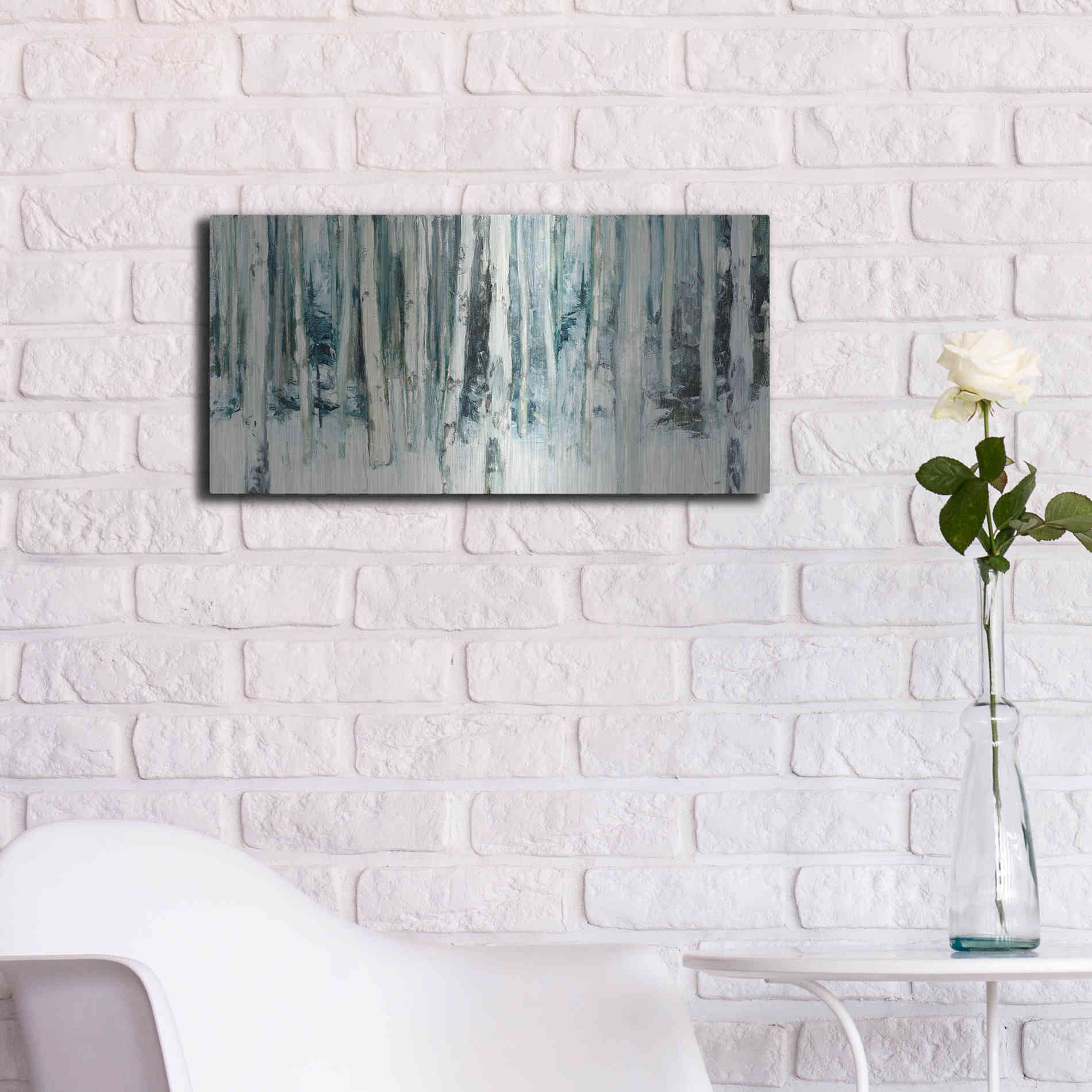 Luxe Metal Art 'Winter Woods III Light Trees' by Julia Purinton, Metal Wall Art,24x12