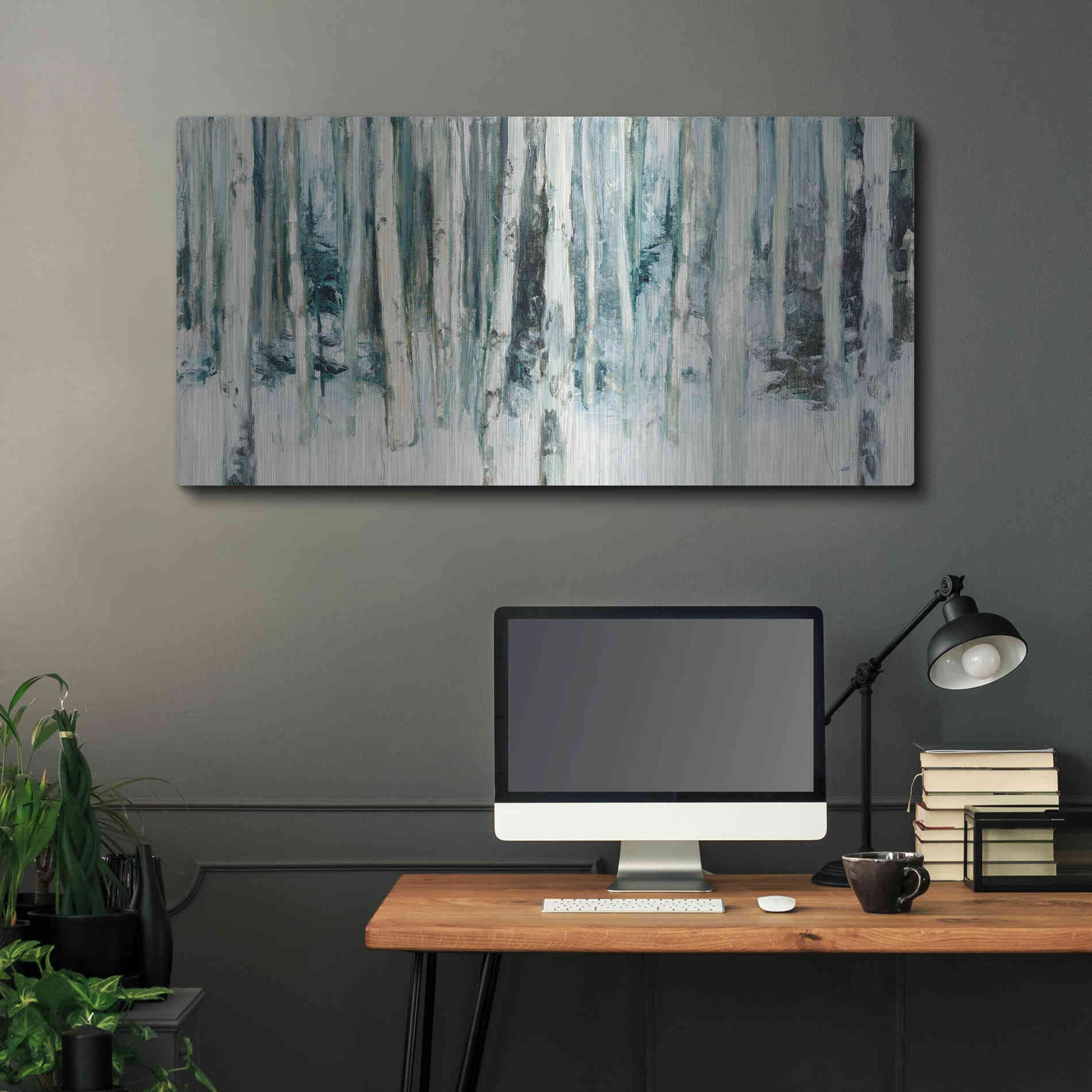 Luxe Metal Art 'Winter Woods III Light Trees' by Julia Purinton, Metal Wall Art,48x24