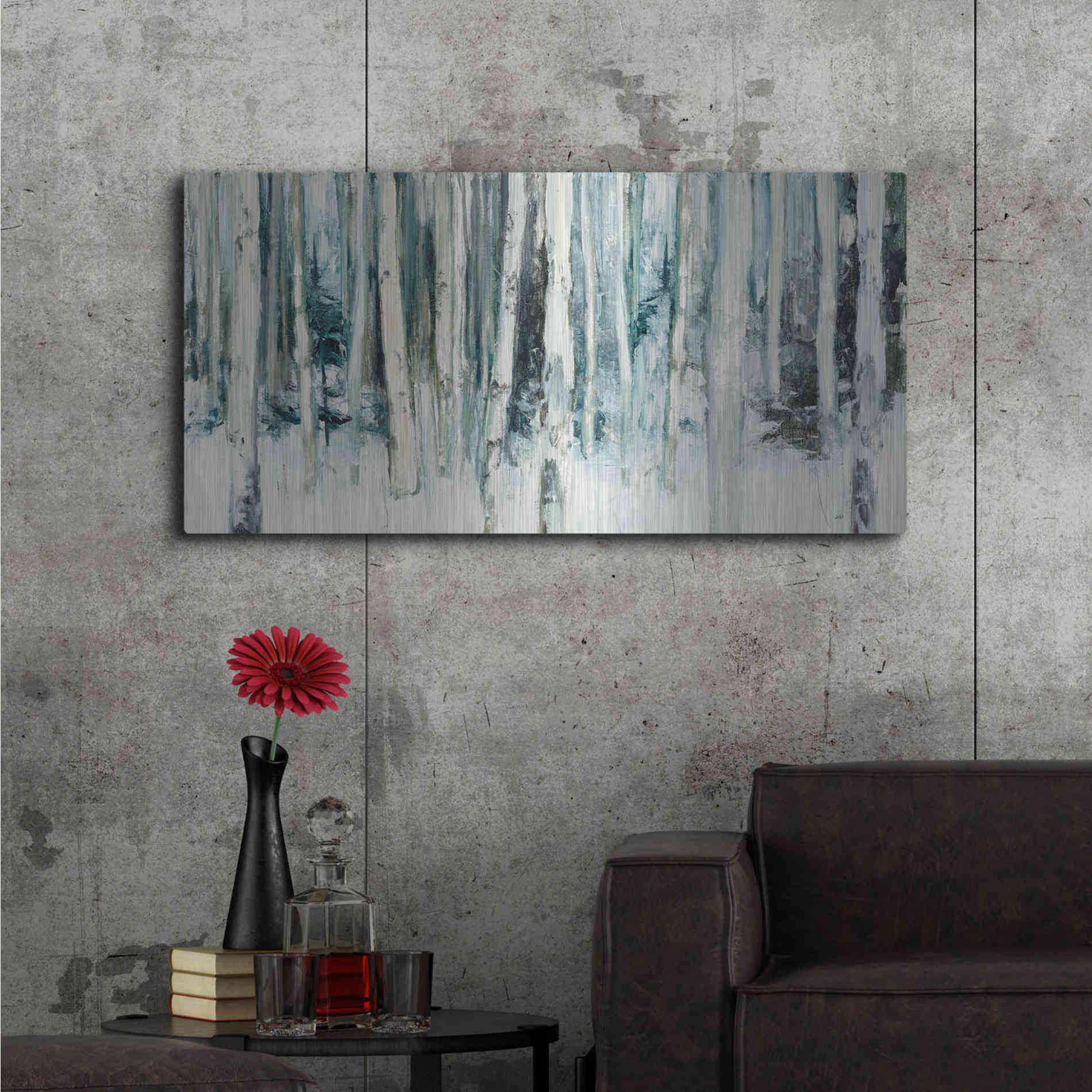 Luxe Metal Art 'Winter Woods III Light Trees' by Julia Purinton, Metal Wall Art,48x24