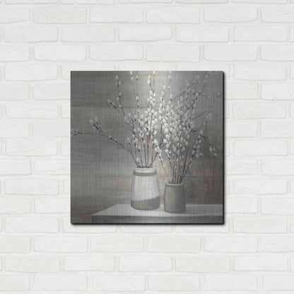 Luxe Metal Art 'Pussy Willow Still Life Gray Pots' by Julia Purinton, Metal Wall Art,24x24