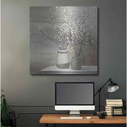 Luxe Metal Art 'Pussy Willow Still Life Gray Pots' by Julia Purinton, Metal Wall Art,36x36