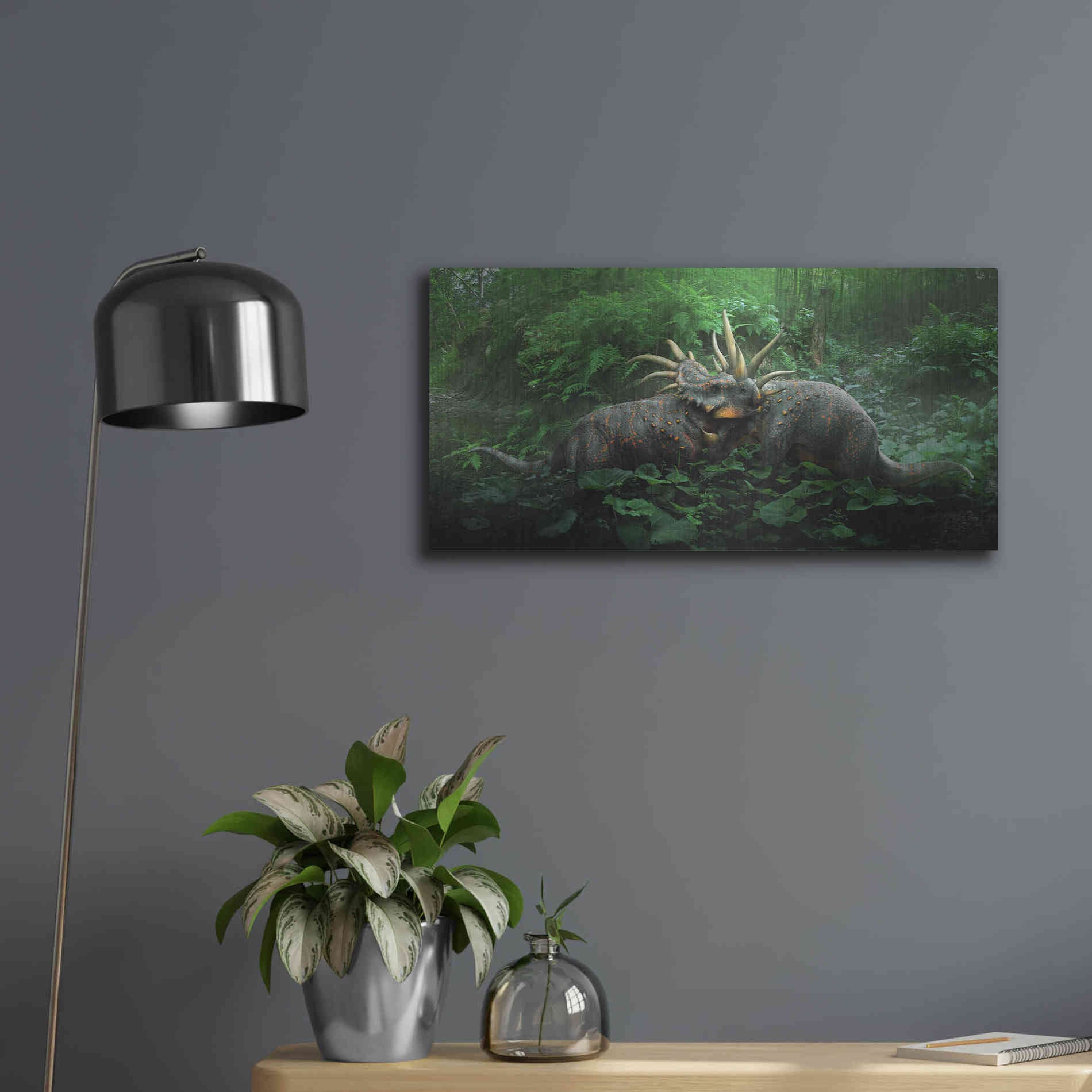 Luxe Metal Art 'Dueling Styracosaurus', Metal Wall Art,24x12