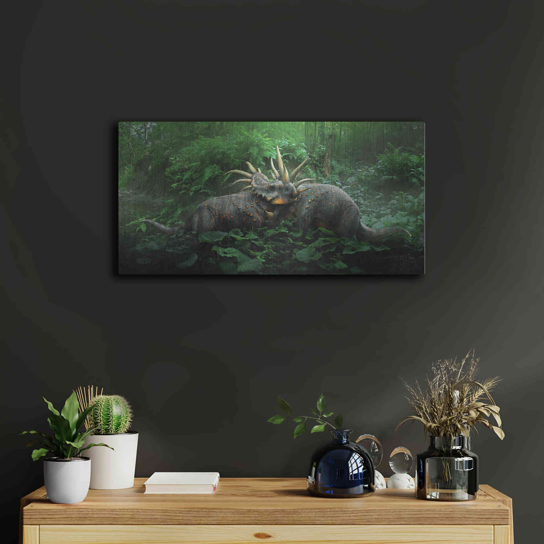 Luxe Metal Art 'Dueling Styracosaurus', Metal Wall Art,24x12