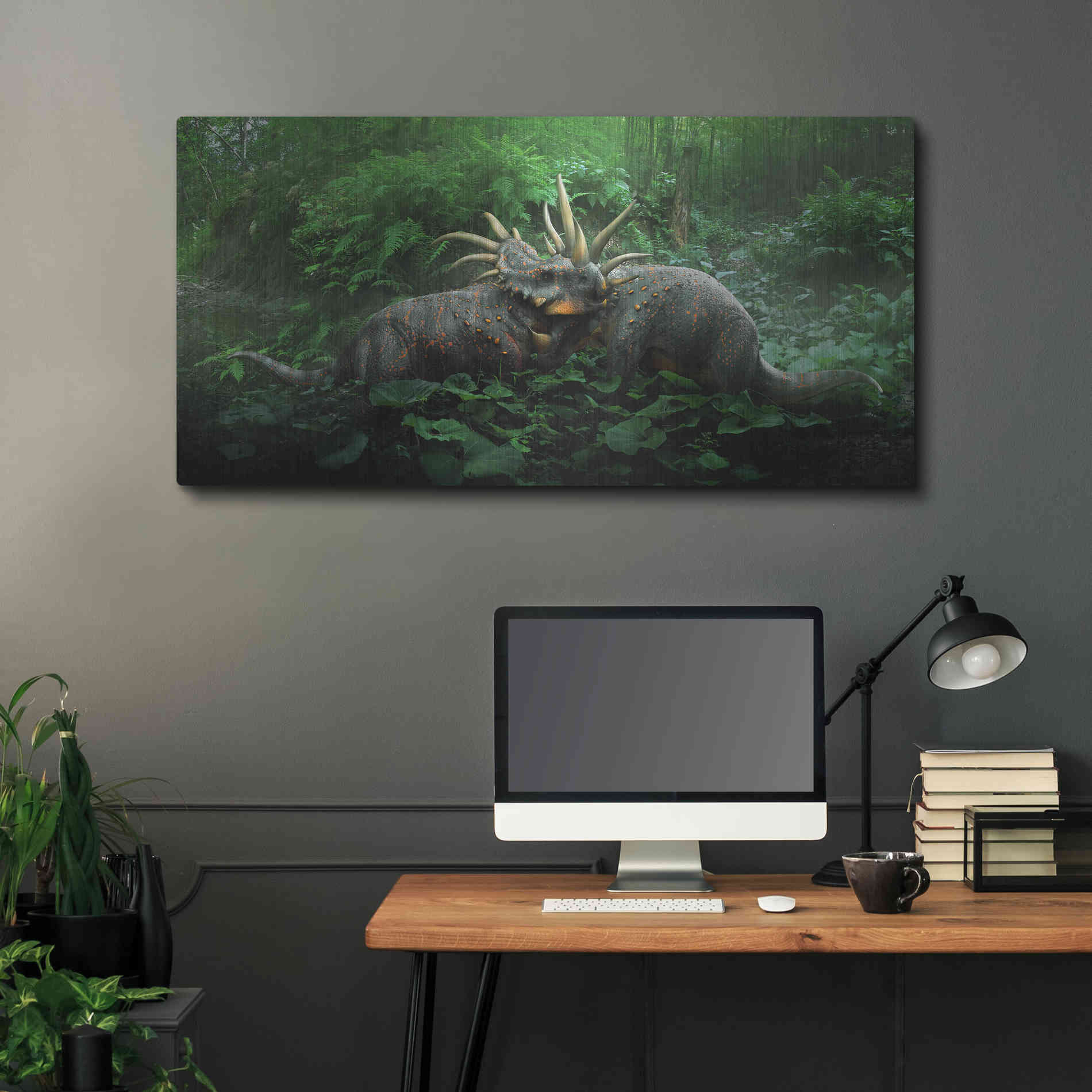 Luxe Metal Art 'Dueling Styracosaurus', Metal Wall Art,48x24