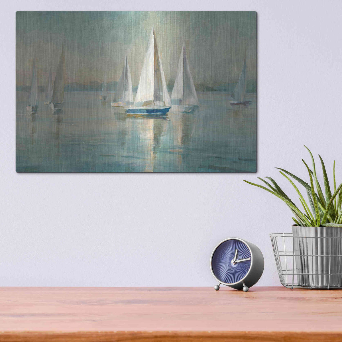 Luxe Metal Art 'Sailboats At Sunrise' by Danhui Nai, Metal Wall Art,16x12