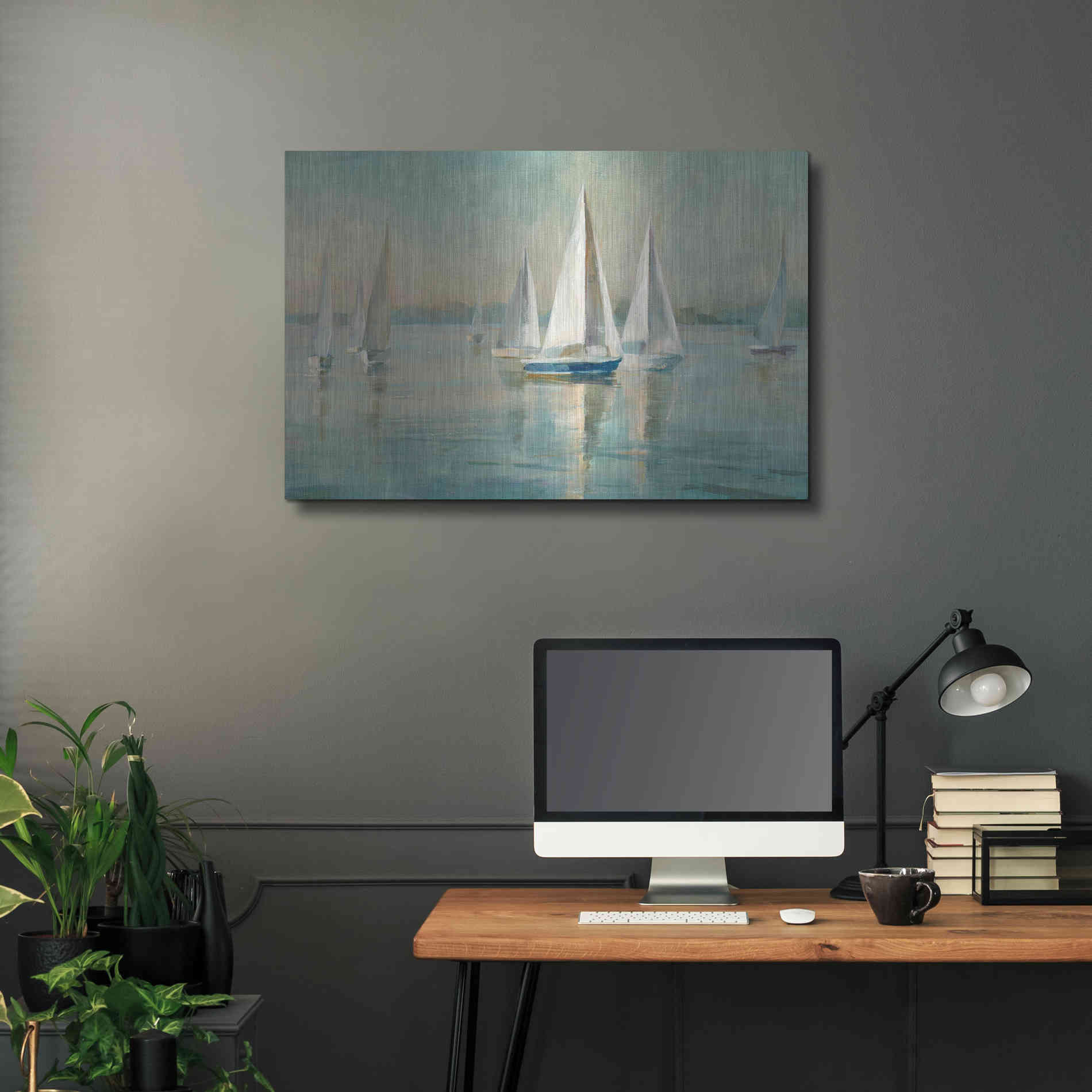 Luxe Metal Art 'Sailboats At Sunrise' by Danhui Nai, Metal Wall Art,36x24